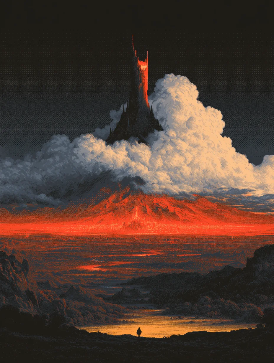 Dark fantasy landscape pixel art prompt