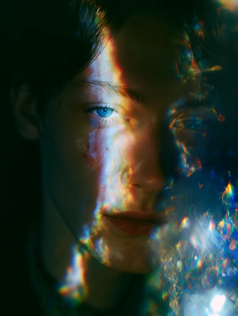 Prismatic rainbow light portrait prompt