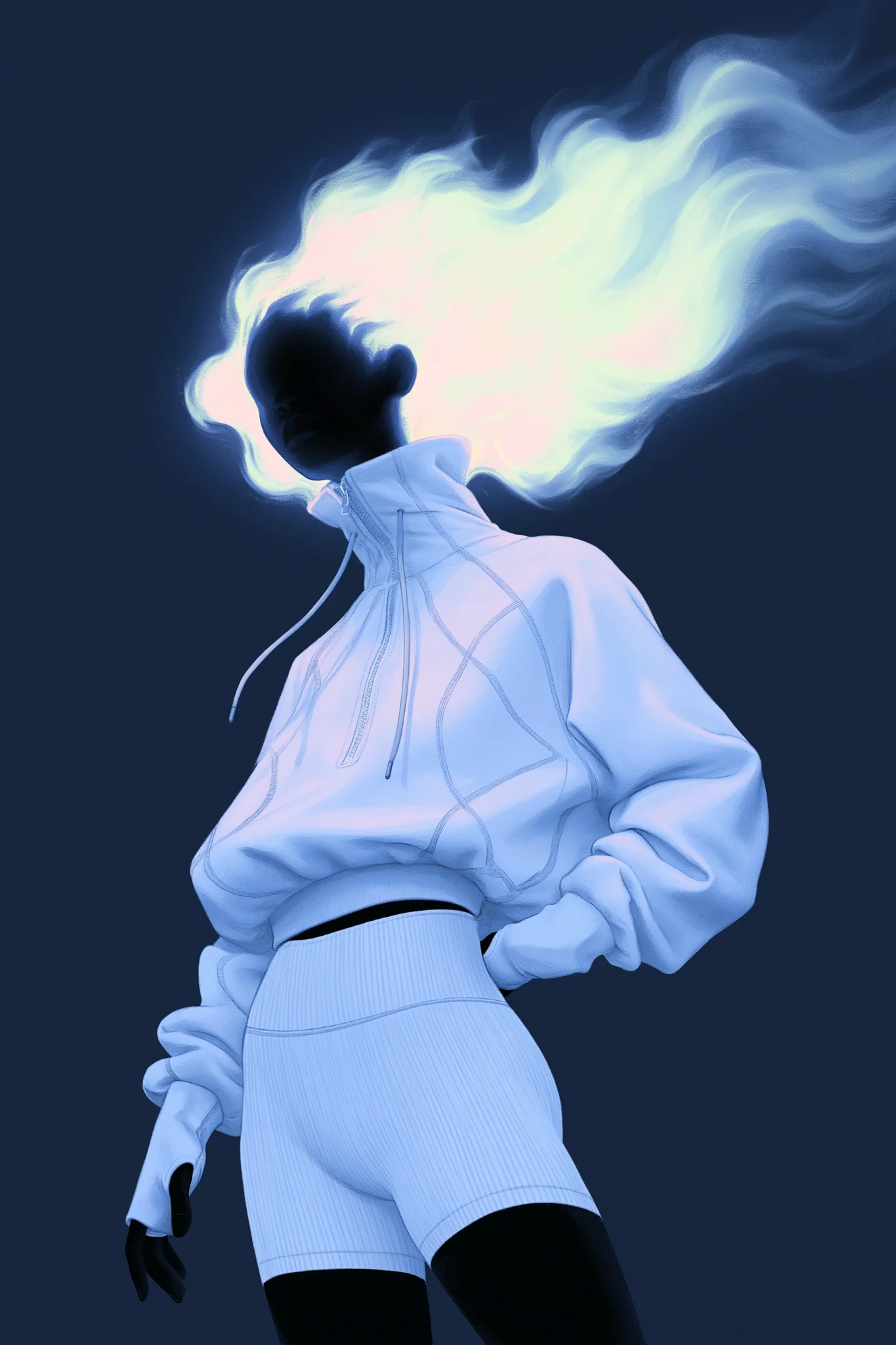 Ethereal faceless figure glowing prompt