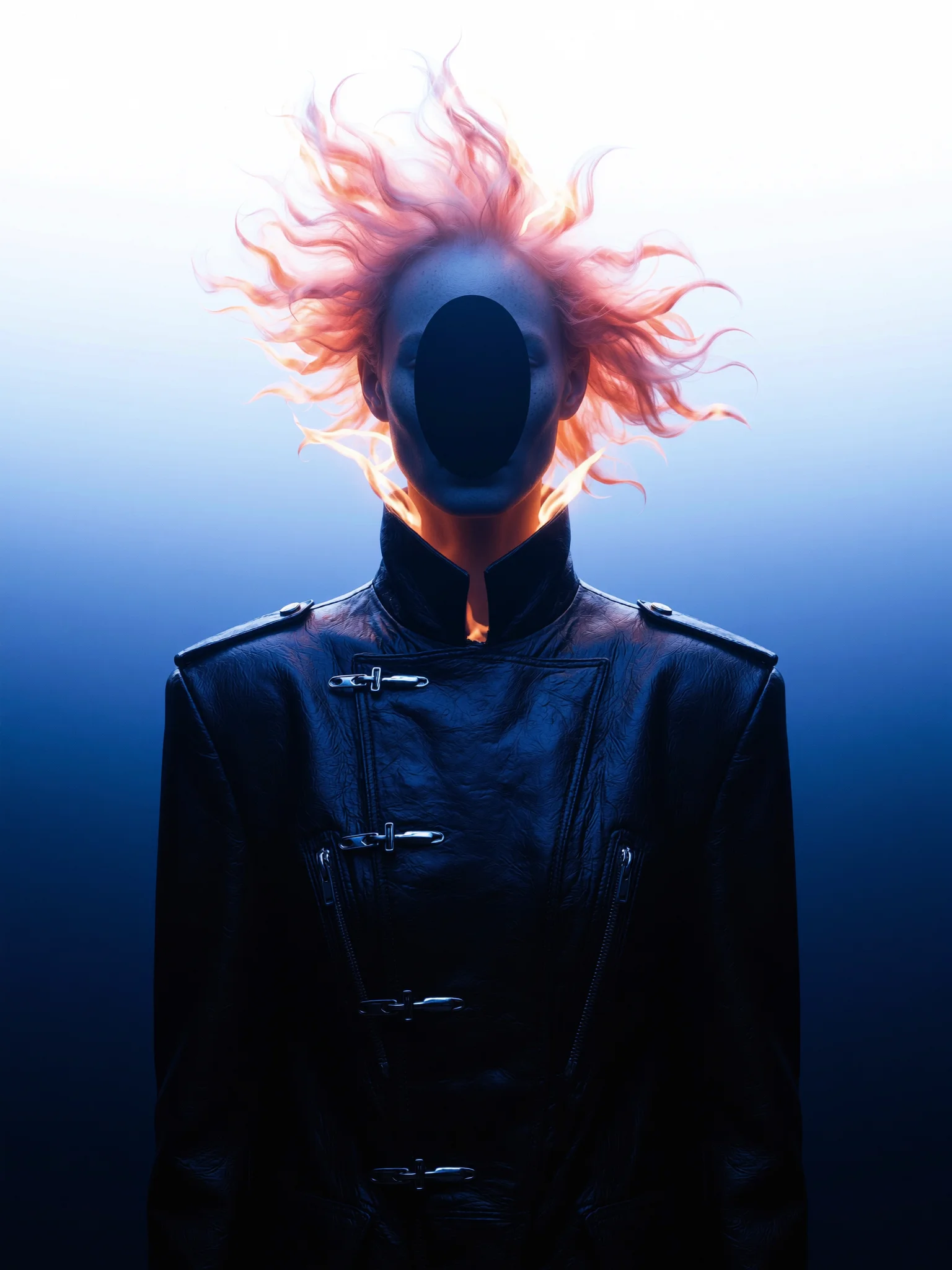 Surreal faceless figure fashion prompt