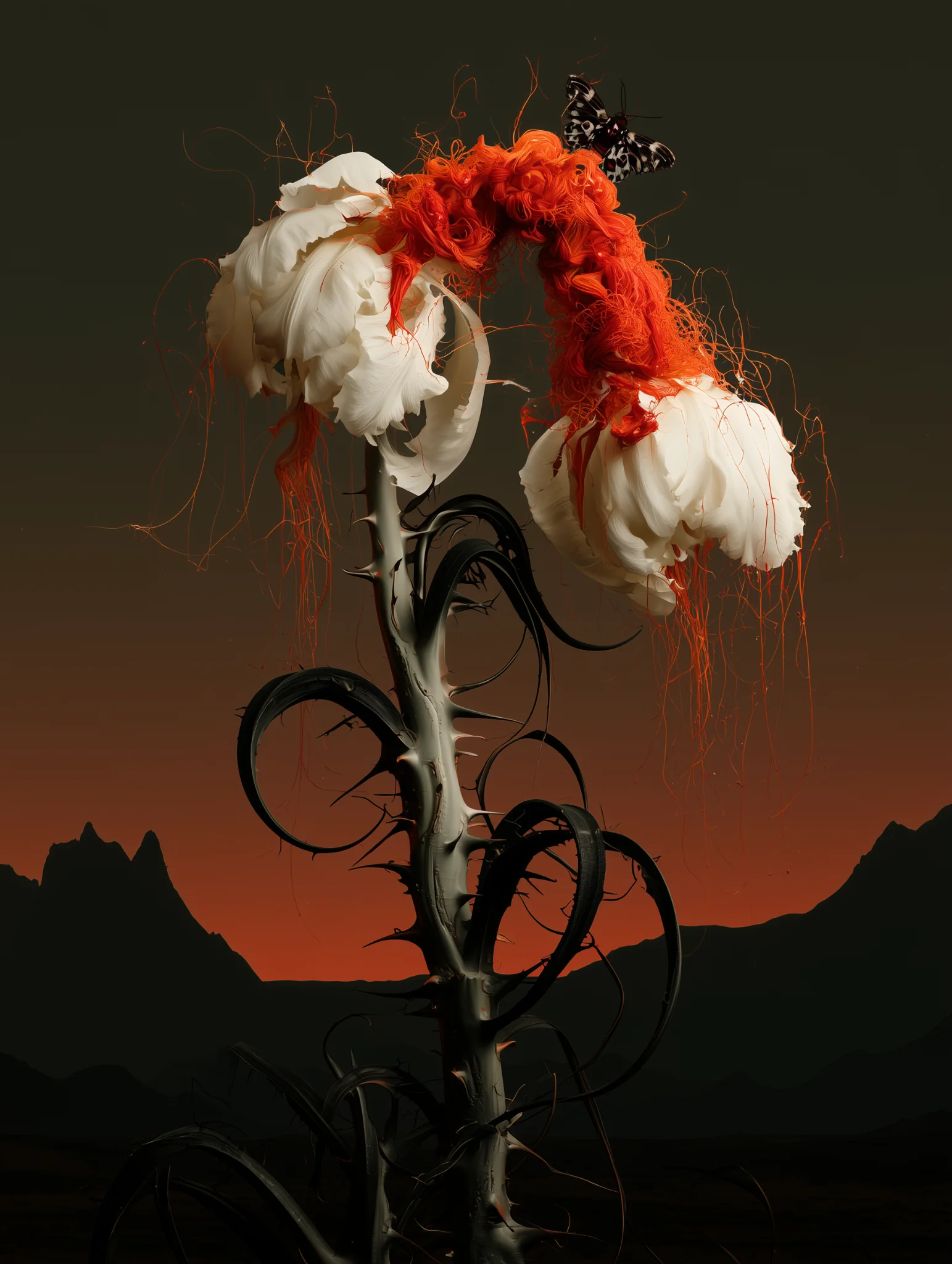 Surreal botanical dark fantasy art prompt