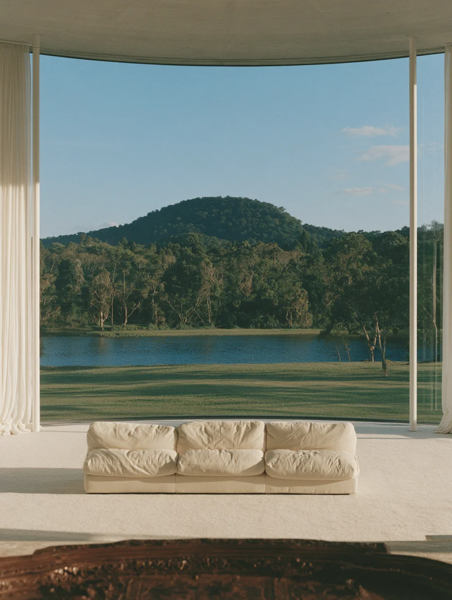 Minimalist architectural landscape living room prompt