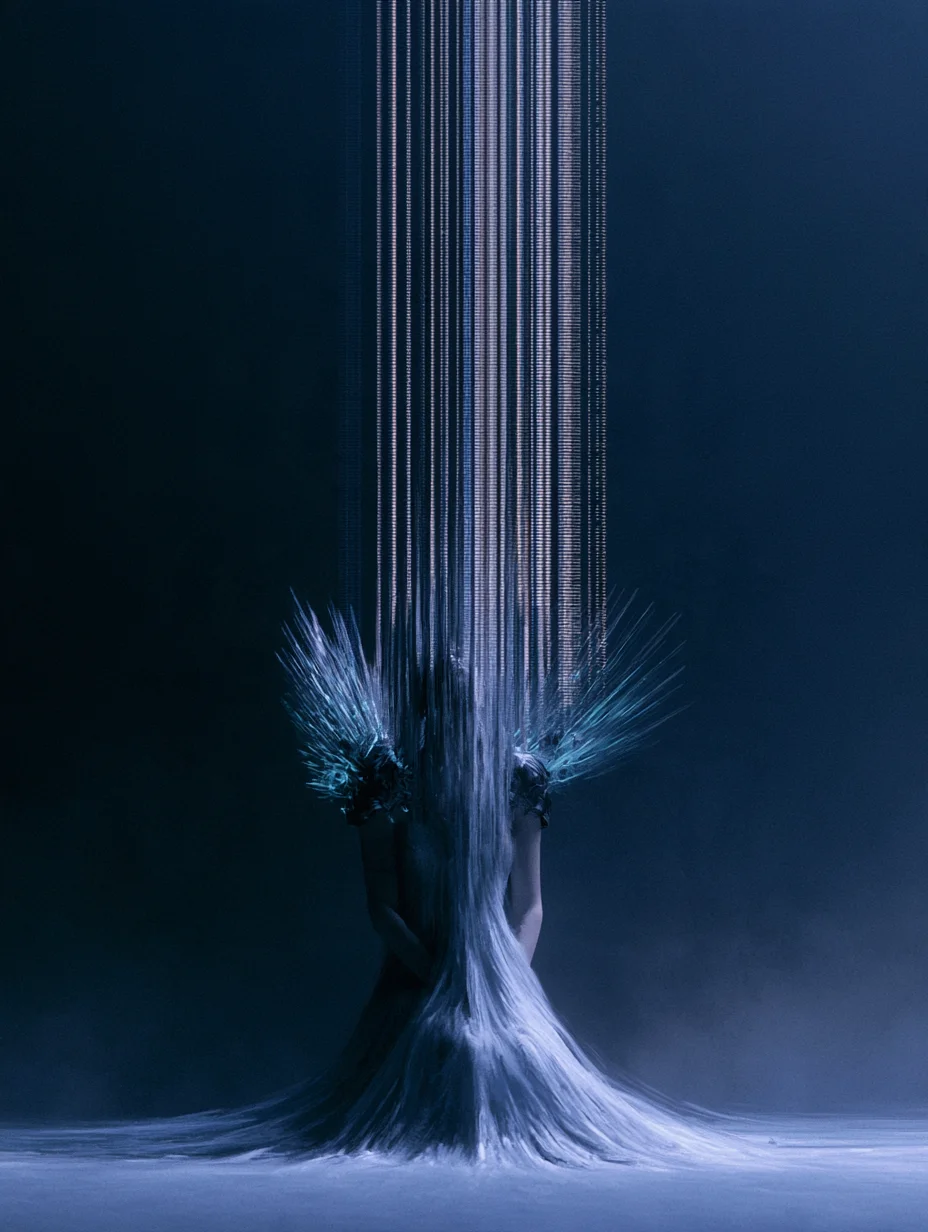 Digital glitch dissolving figure prompt