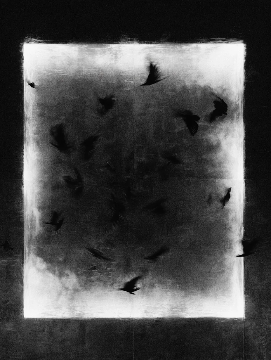 Surreal minimalist birds in motion prompt