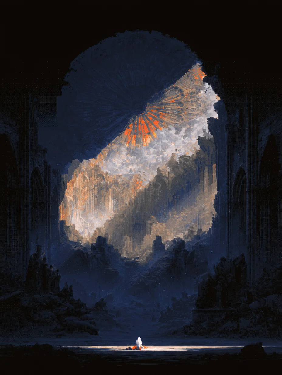 Pixel art gothic chapel ruin prompt