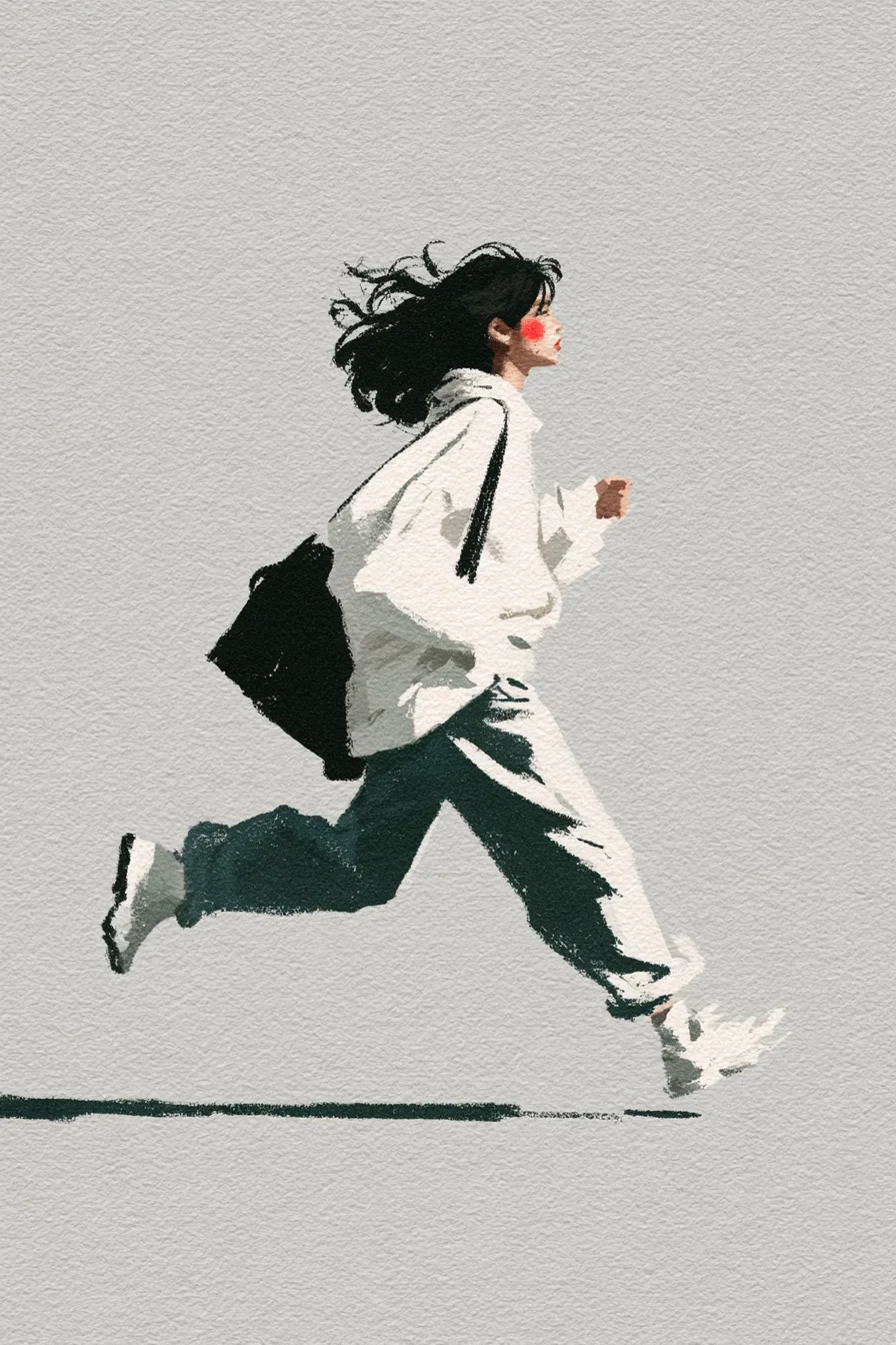 Minimalist watercolor running woman prompt
