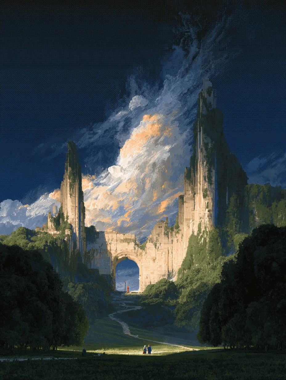 Romantic fantasy ruins landscape prompt