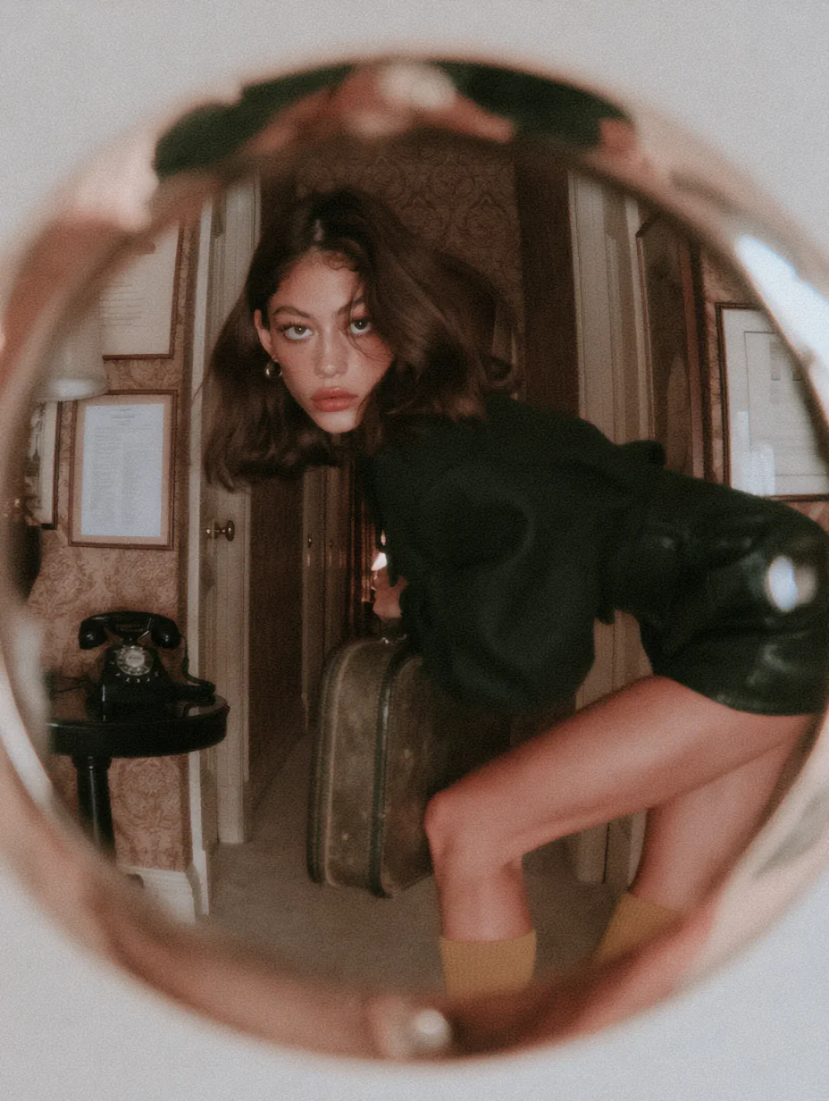 Cinematic fisheye peephole portrait prompt
