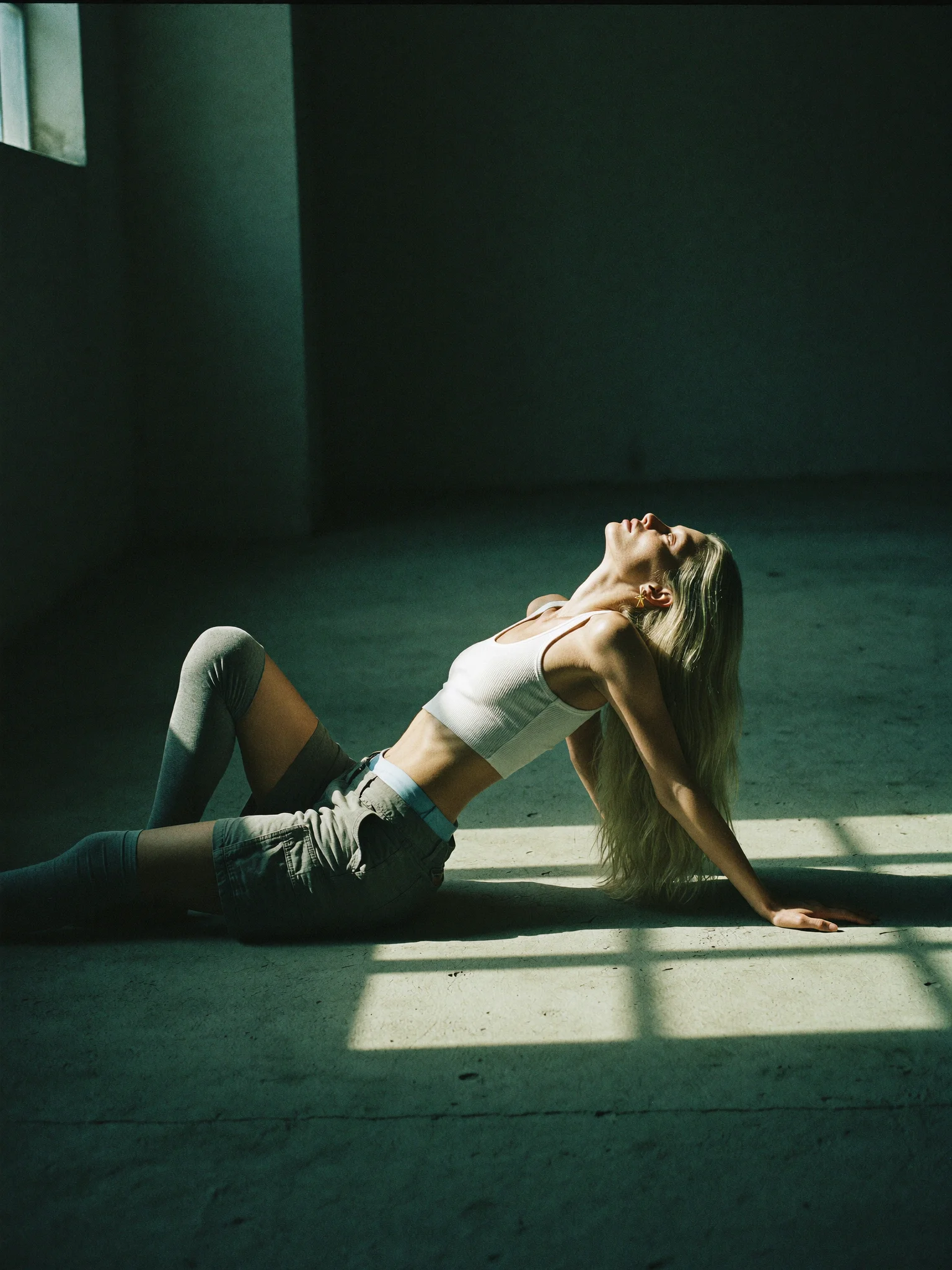 Cinematic industrial fashion portrait prompt