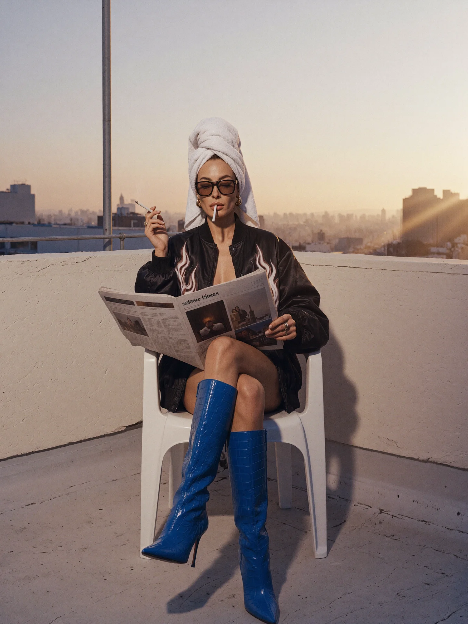 Editorial rooftop fashion lifestyle prompt