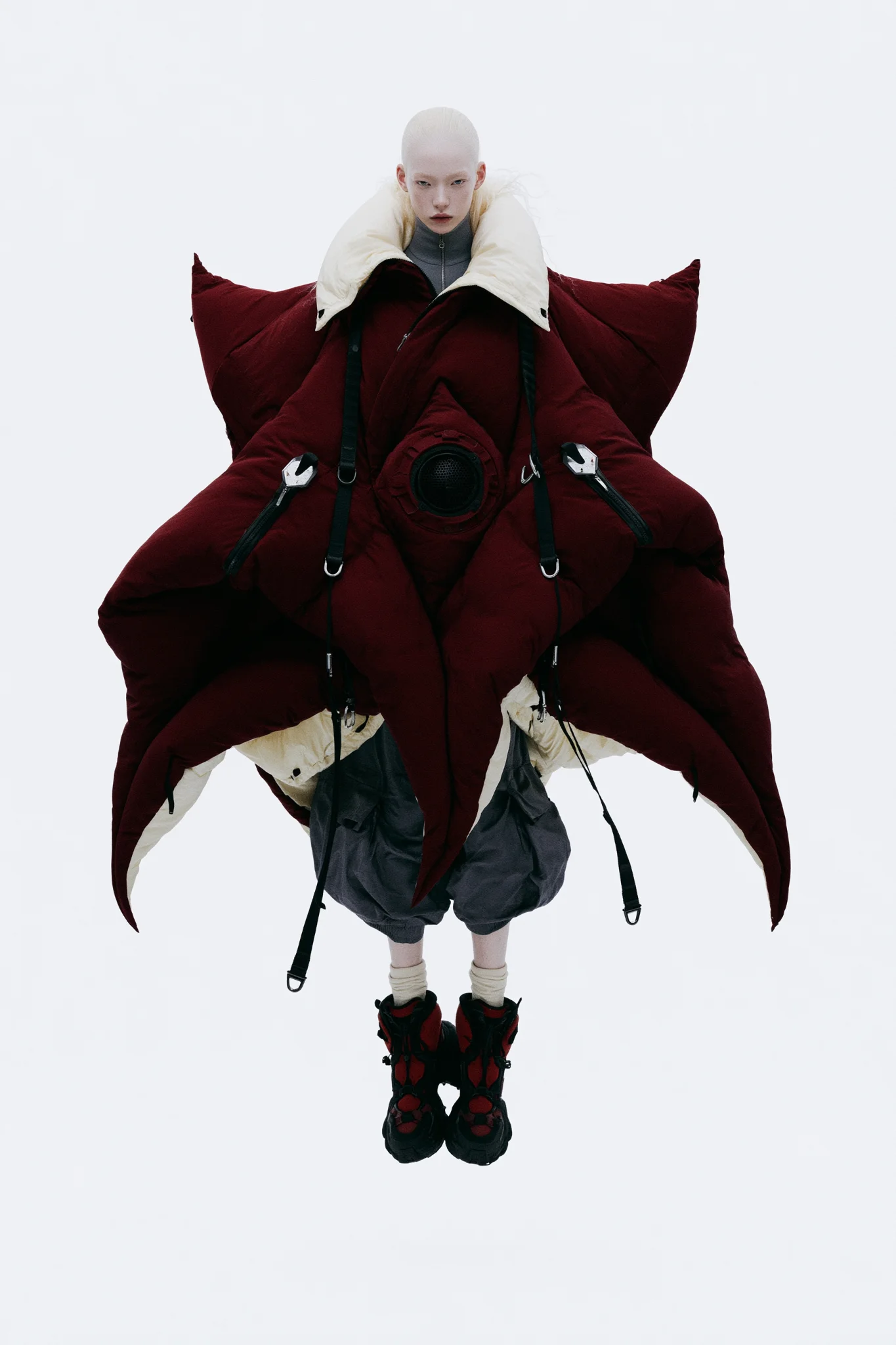 Avant-garde sculptural fashion editorial prompt