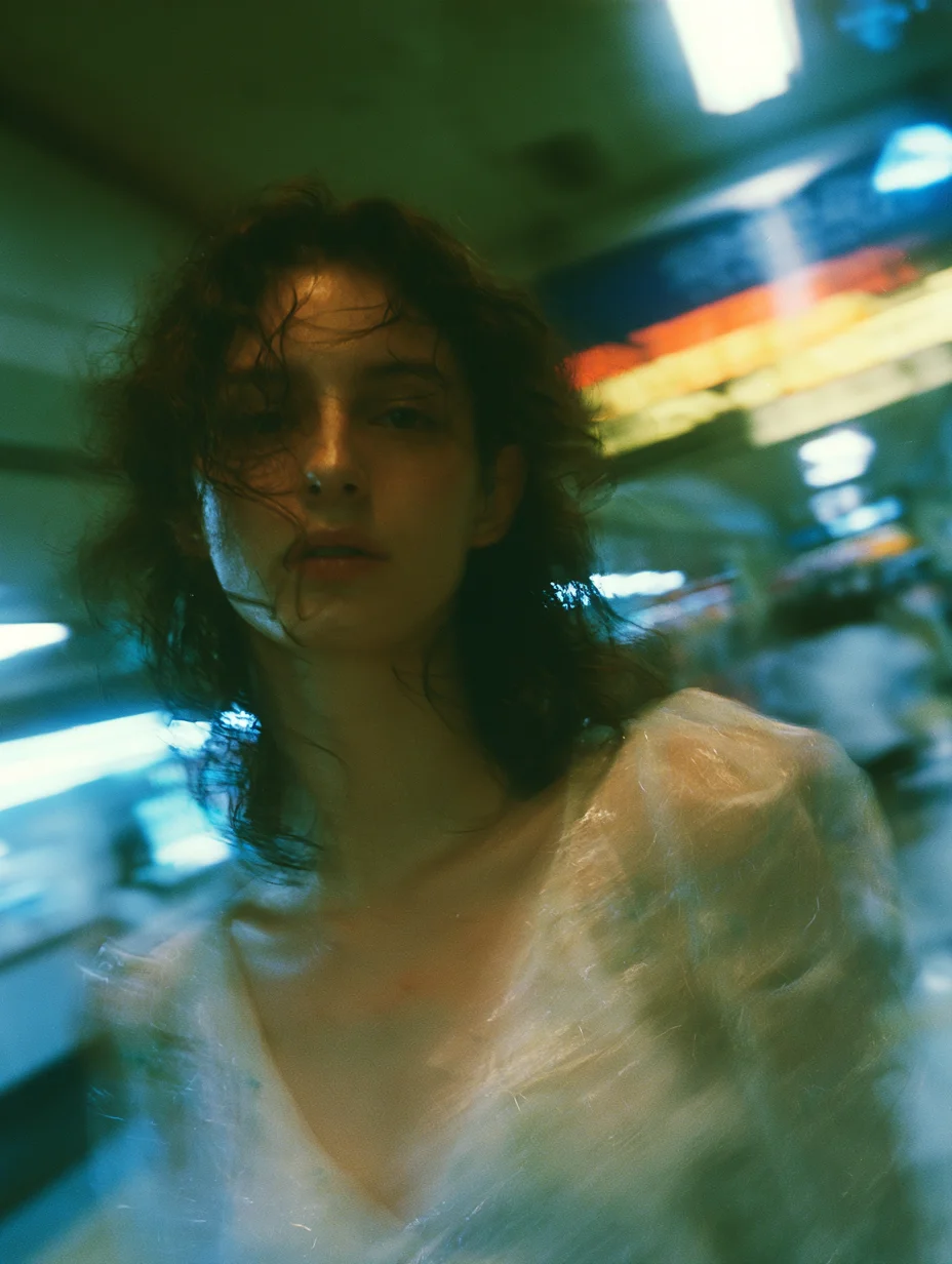 Cinematic Wong Kar-wai aesthetic portrait prompt