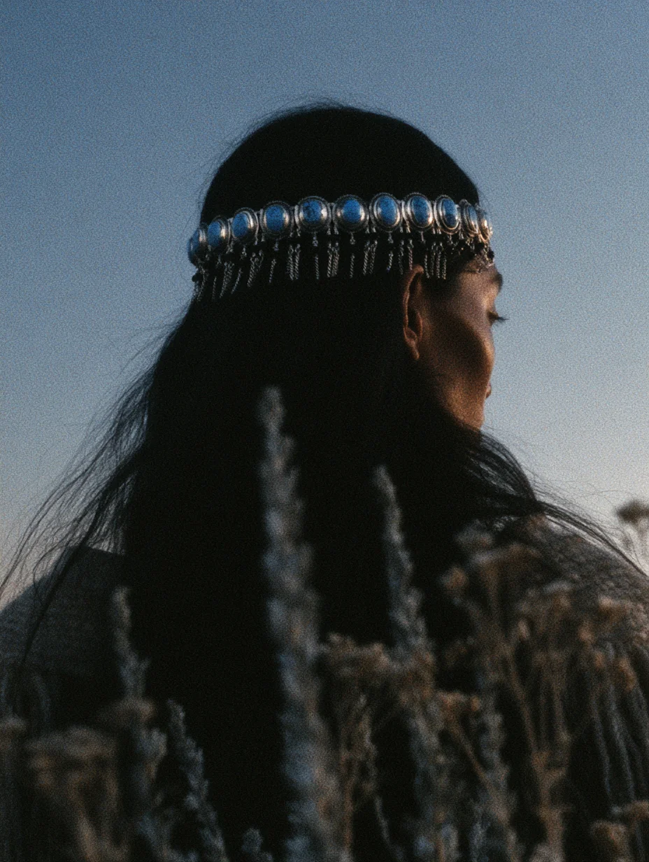 Cinematic Indigenous portrait turquoise prompt