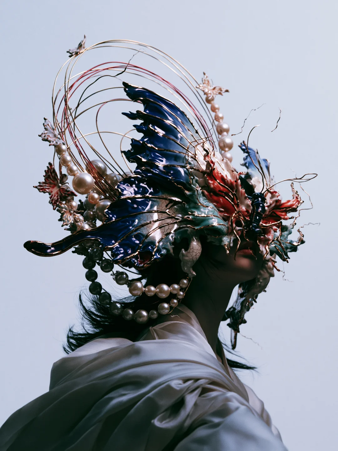 Surreal ceramic butterfly portrait prompt