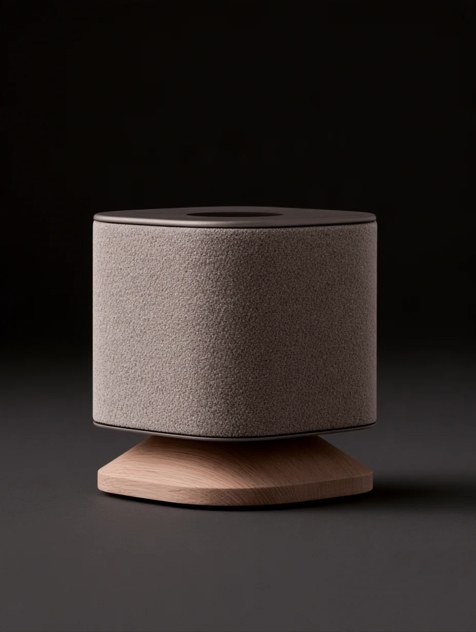 Minimalist Scandinavian speaker product prompt
