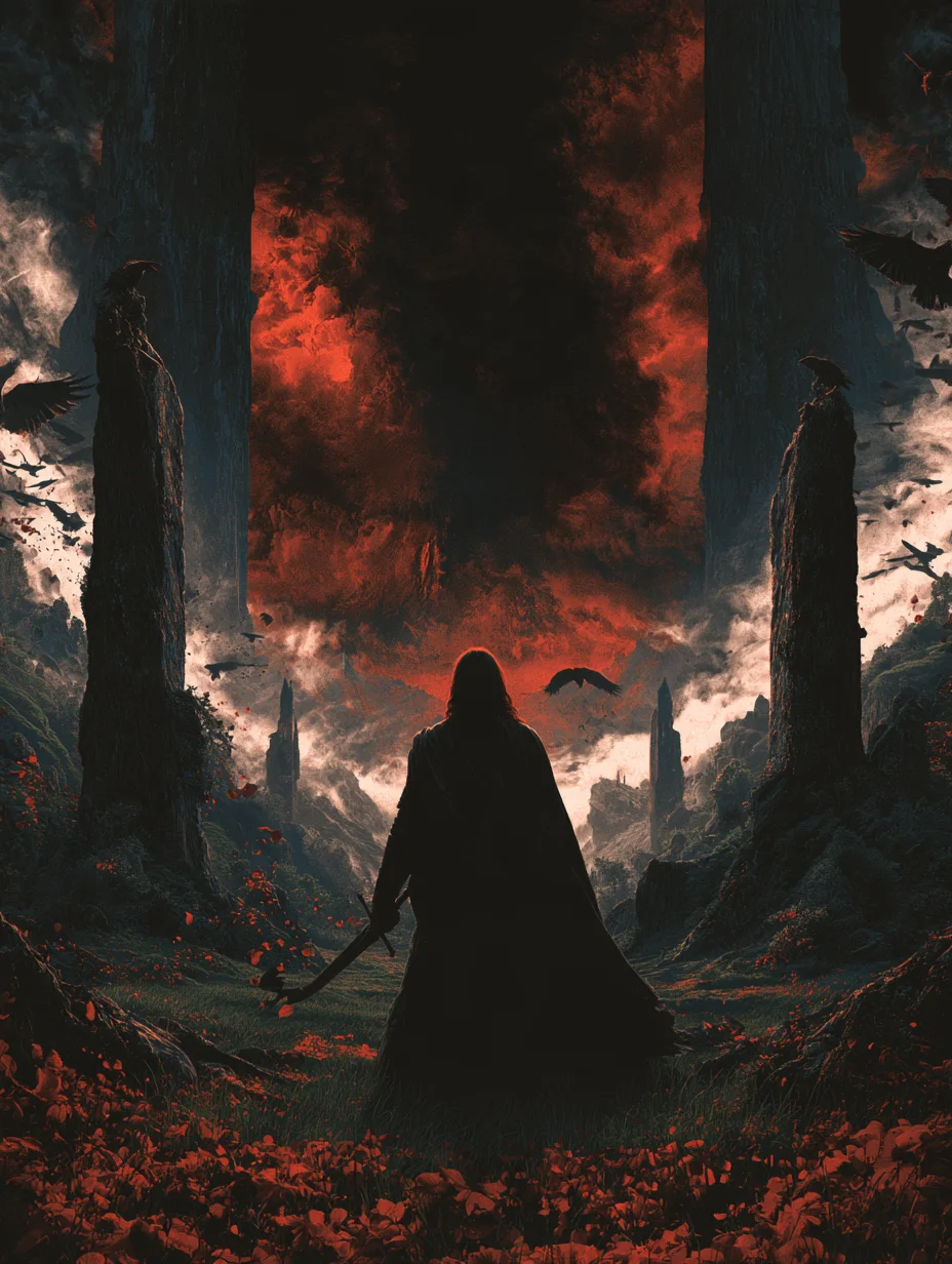 Dark fantasy warrior landscape prompt
