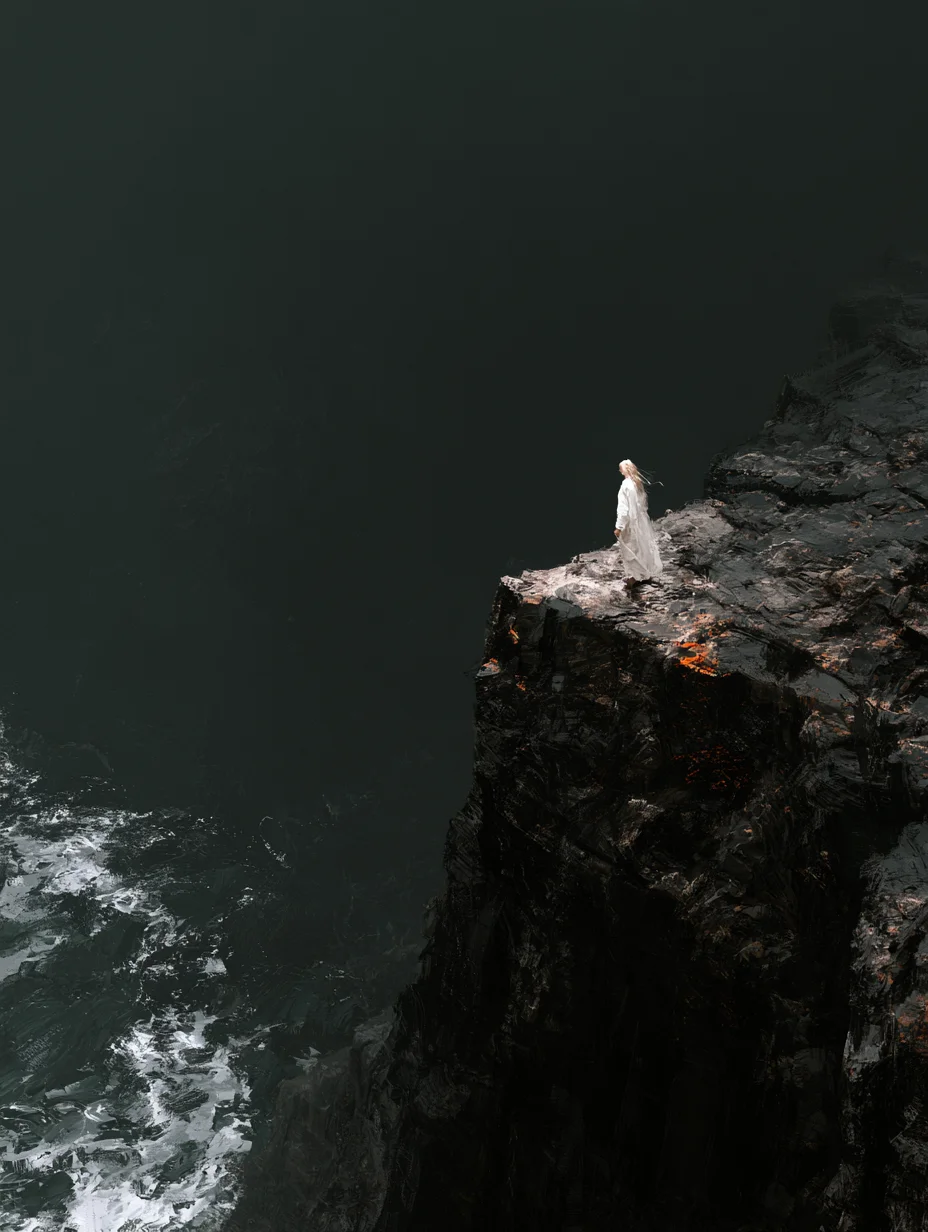 Moody cinematic solitude cliff prompt