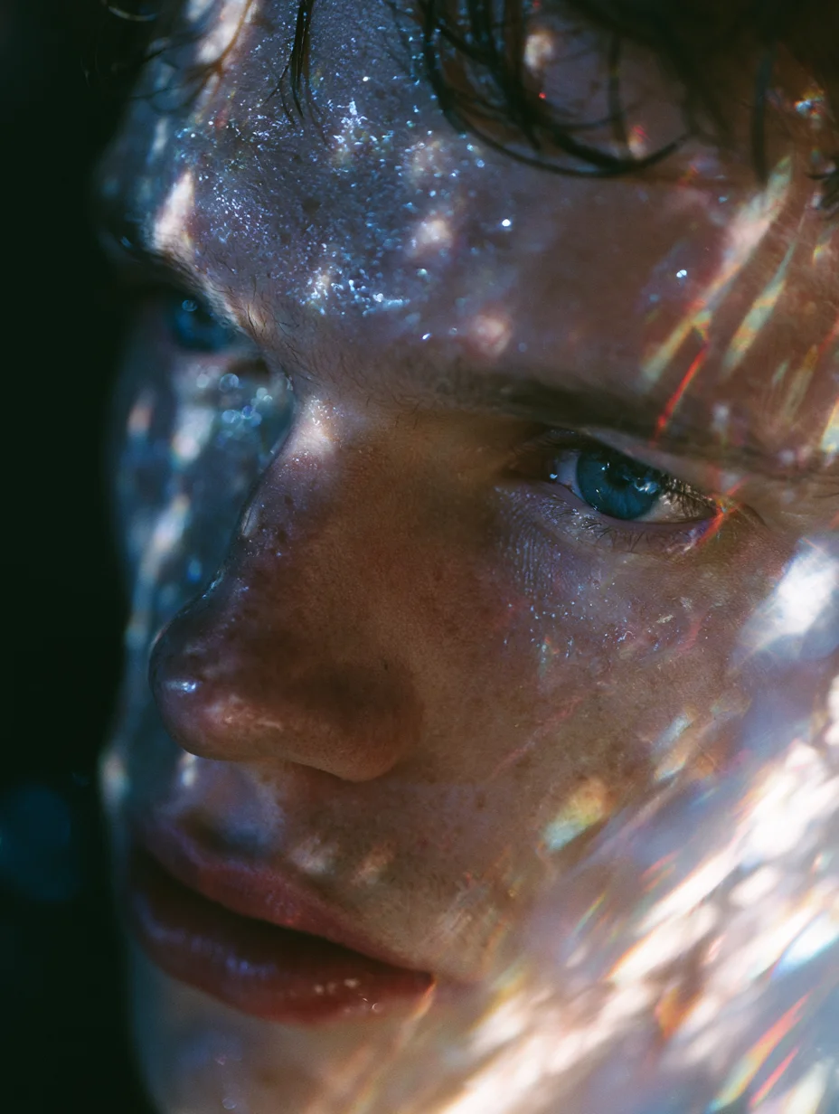 Cinematic colorful light refraction portrait prompt