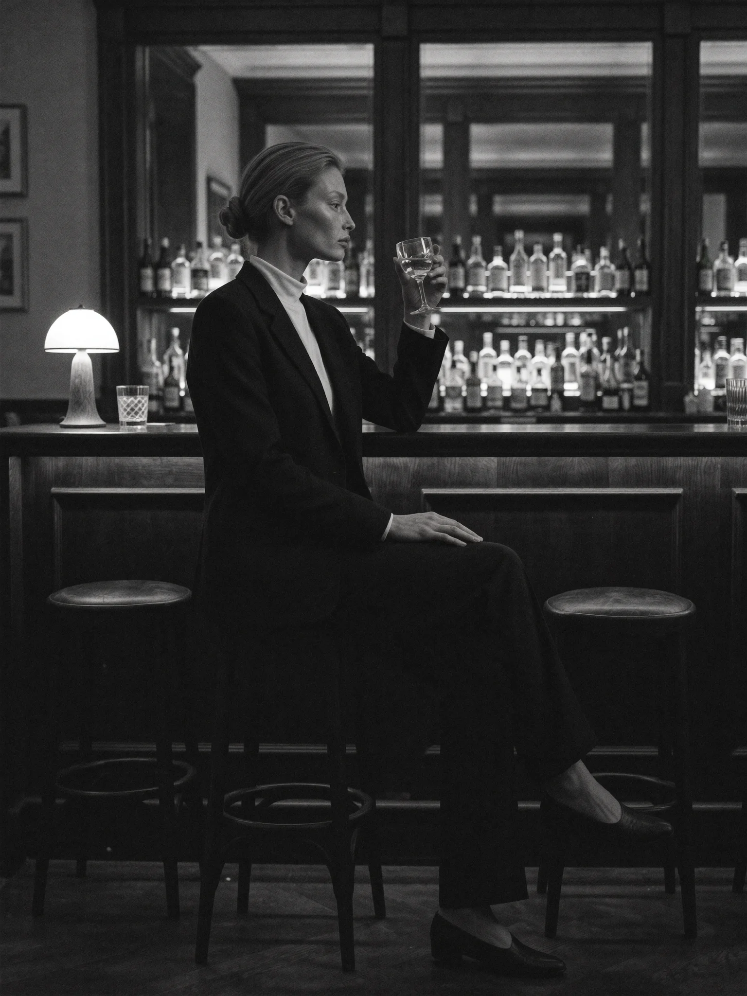 Noir bar scene elegant woman prompt