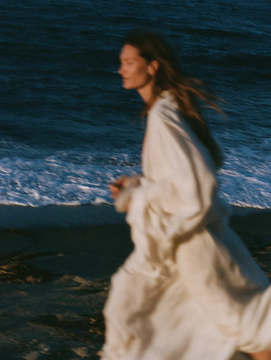 Cinematic beach fashion editorial prompt