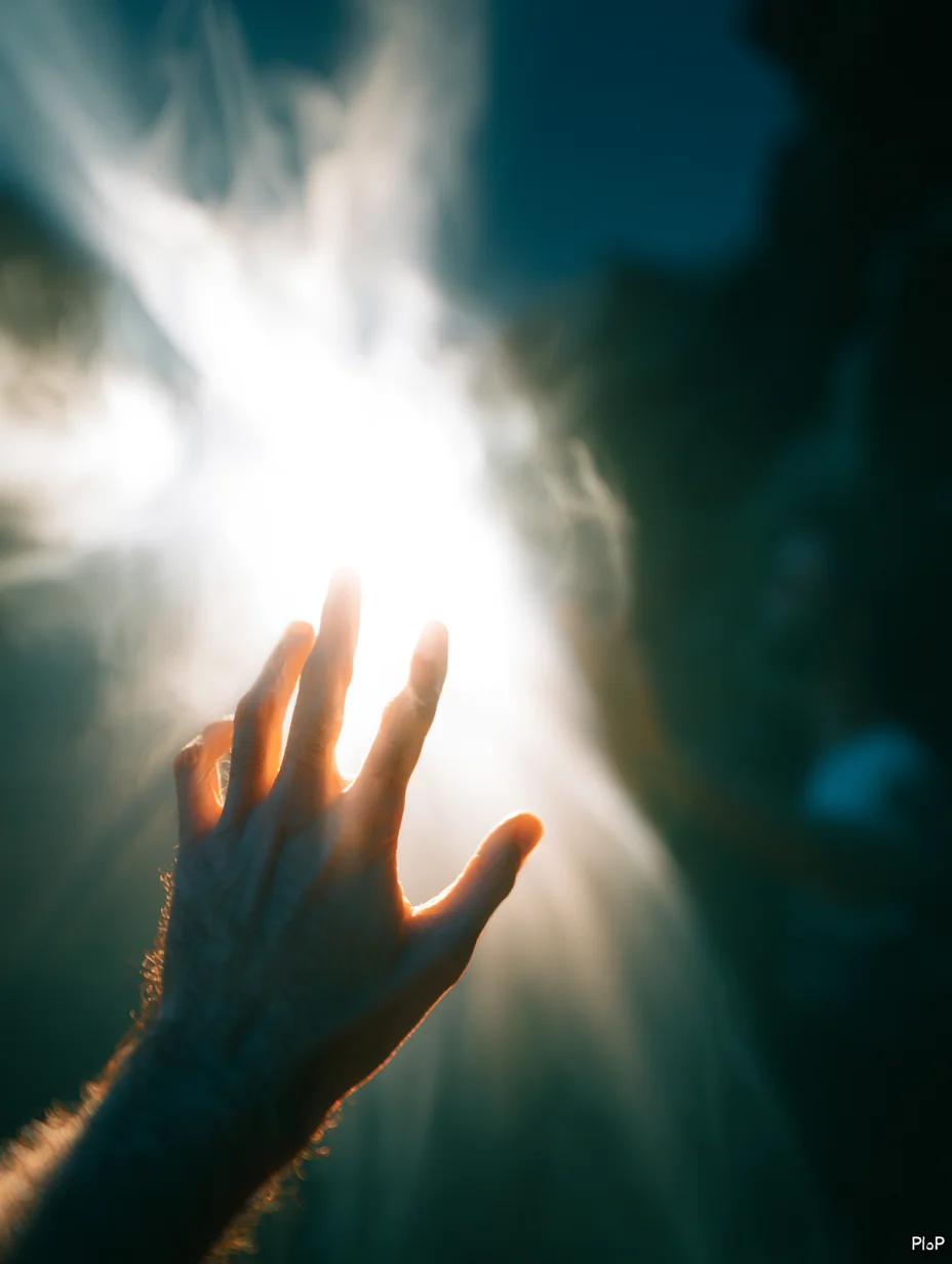 Ethereal mystical hand reaching light prompt