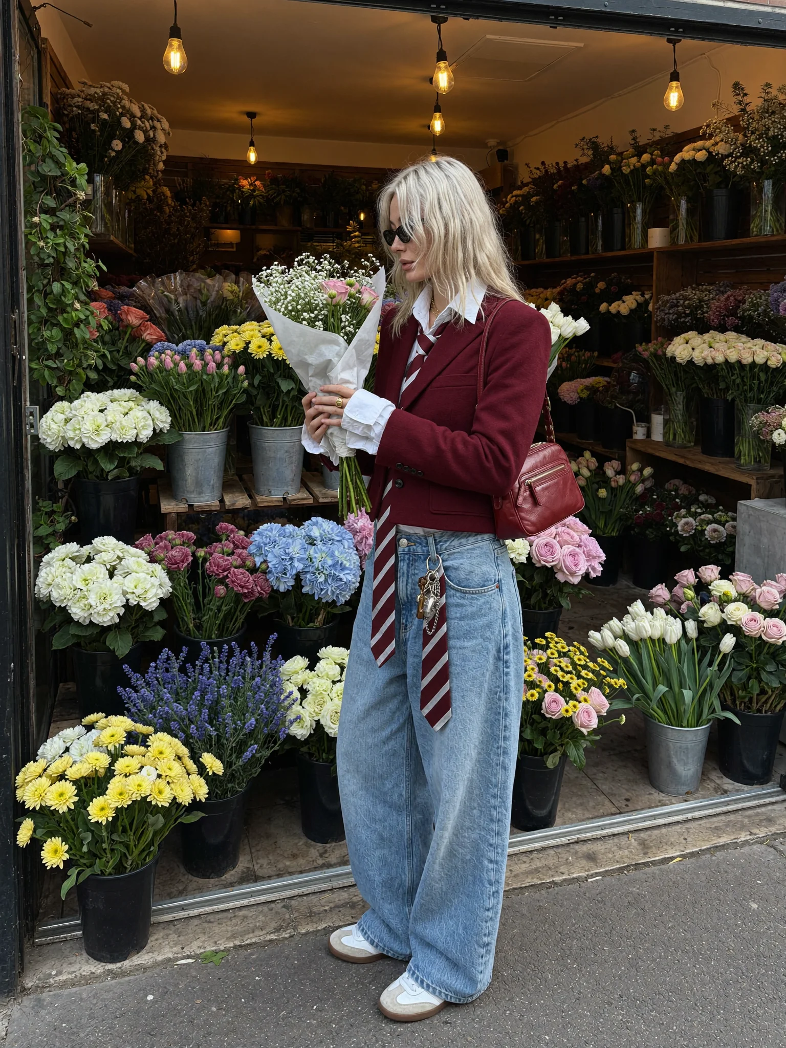 Candid street fashion flower shop prompt