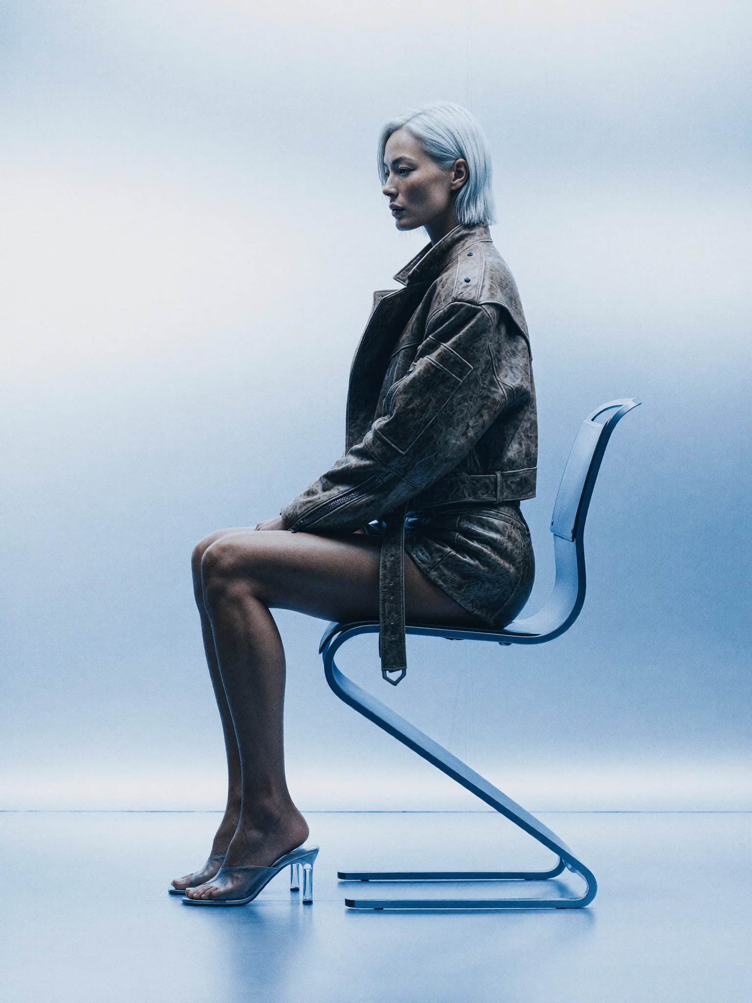 Minimalist futuristic fashion editorial prompt