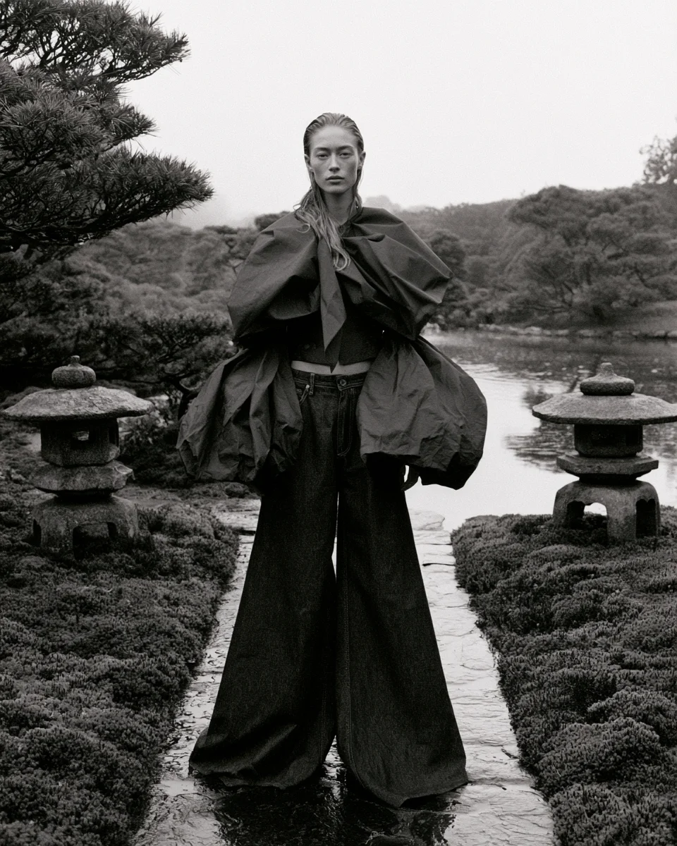 Japanese garden editorial fashion prompt