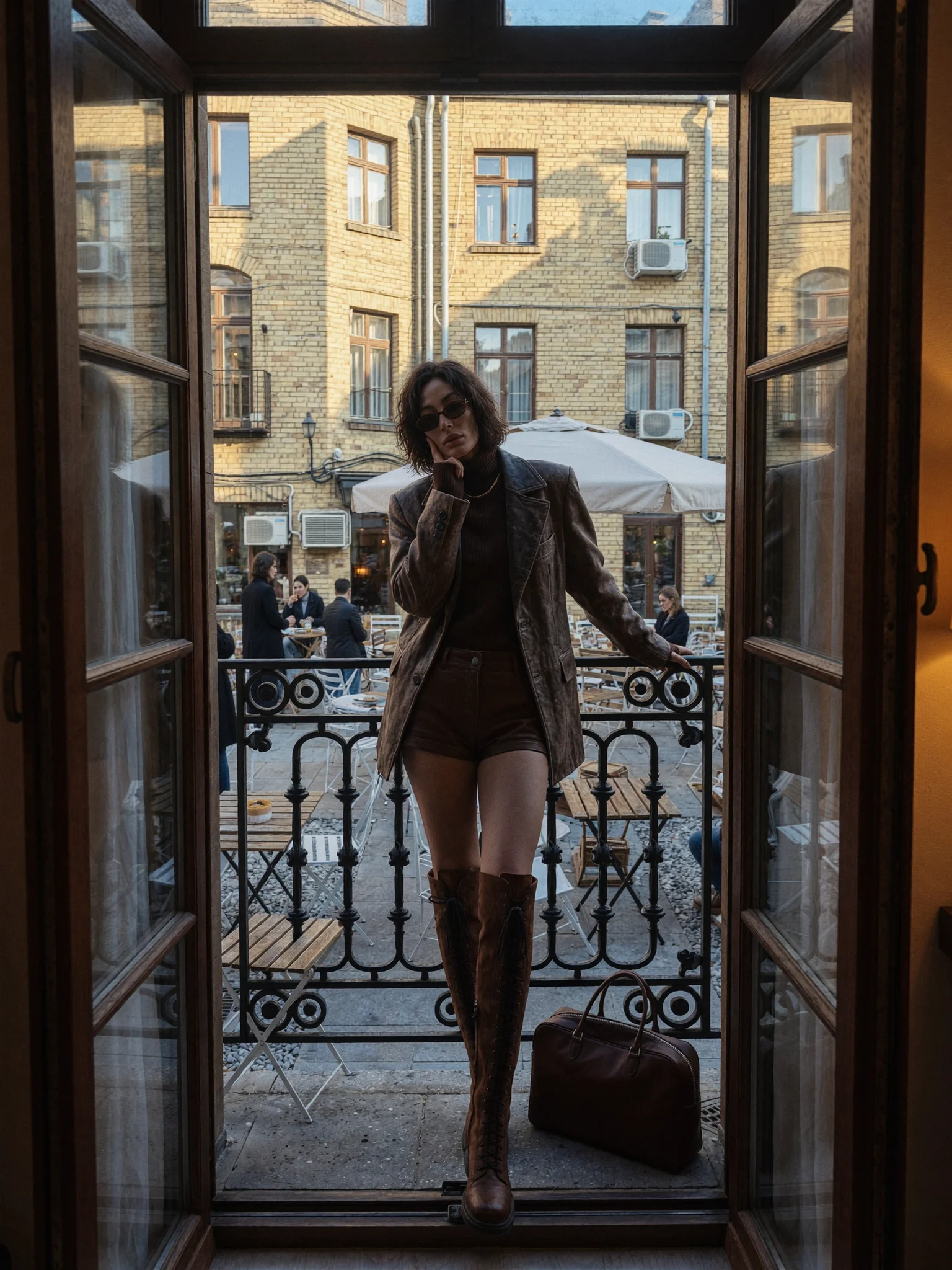 Parisian balcony lifestyle fashion prompt