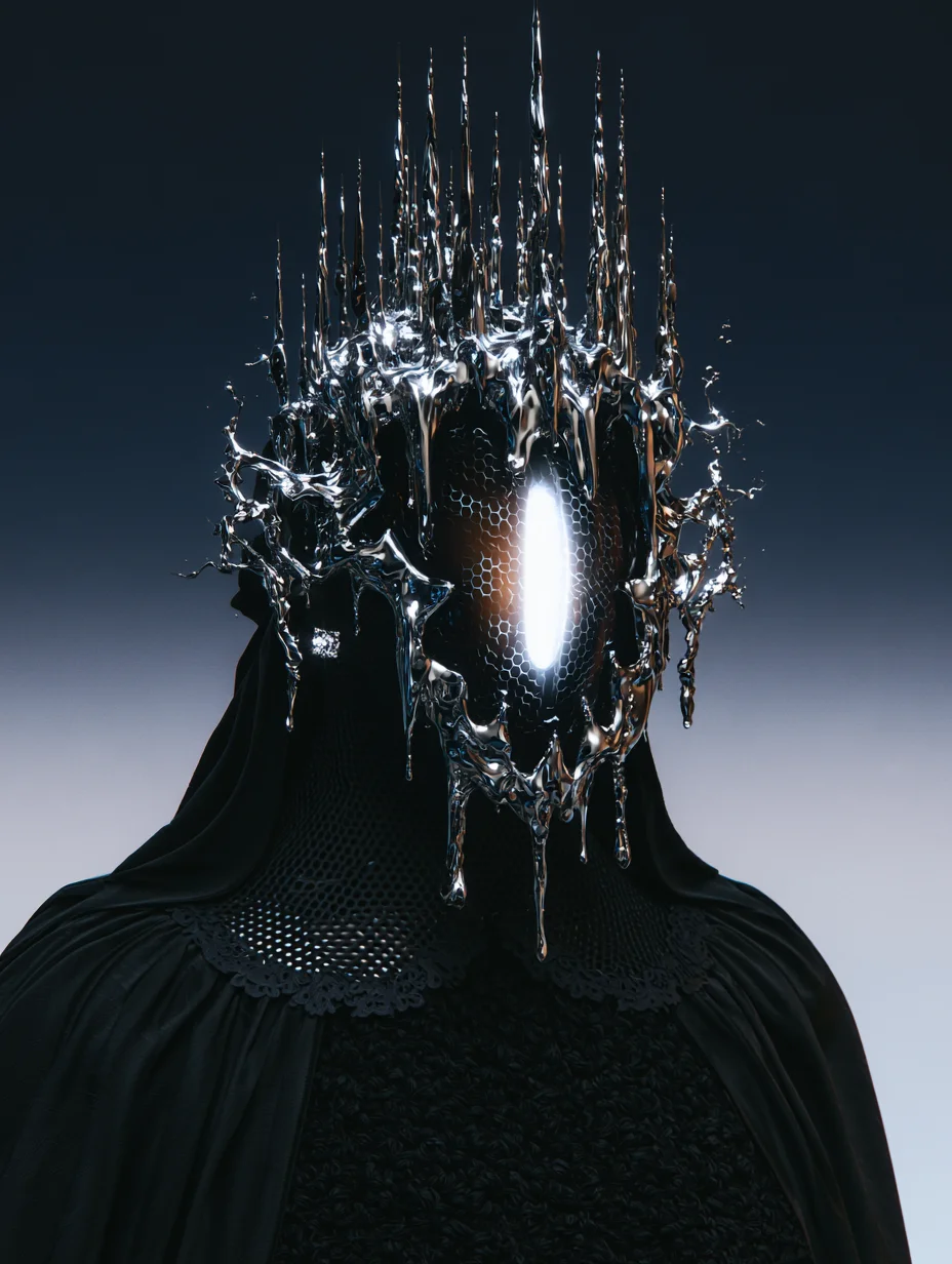 Futuristic chrome biomechanical portrait prompt