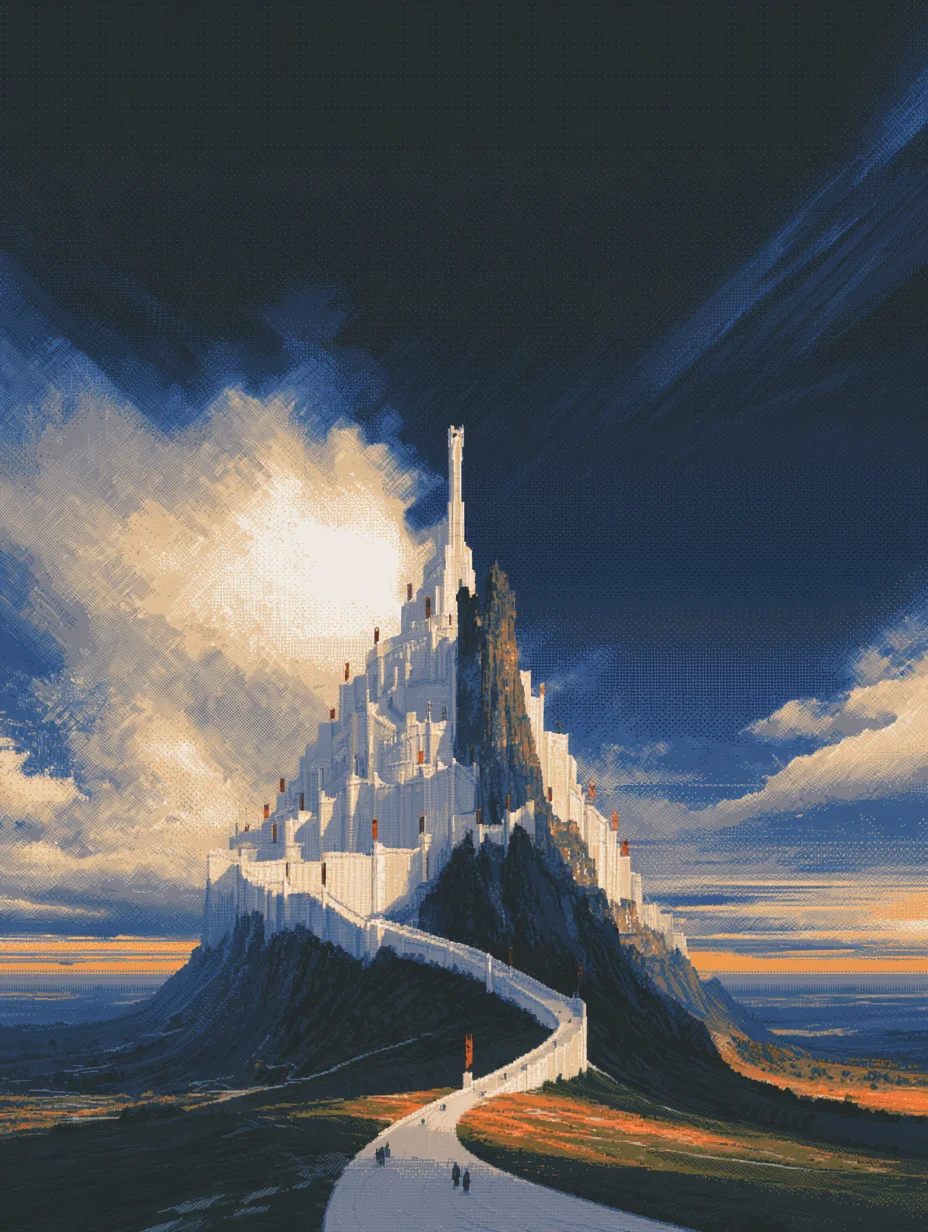 Fantasy pixel art castle landscape prompt