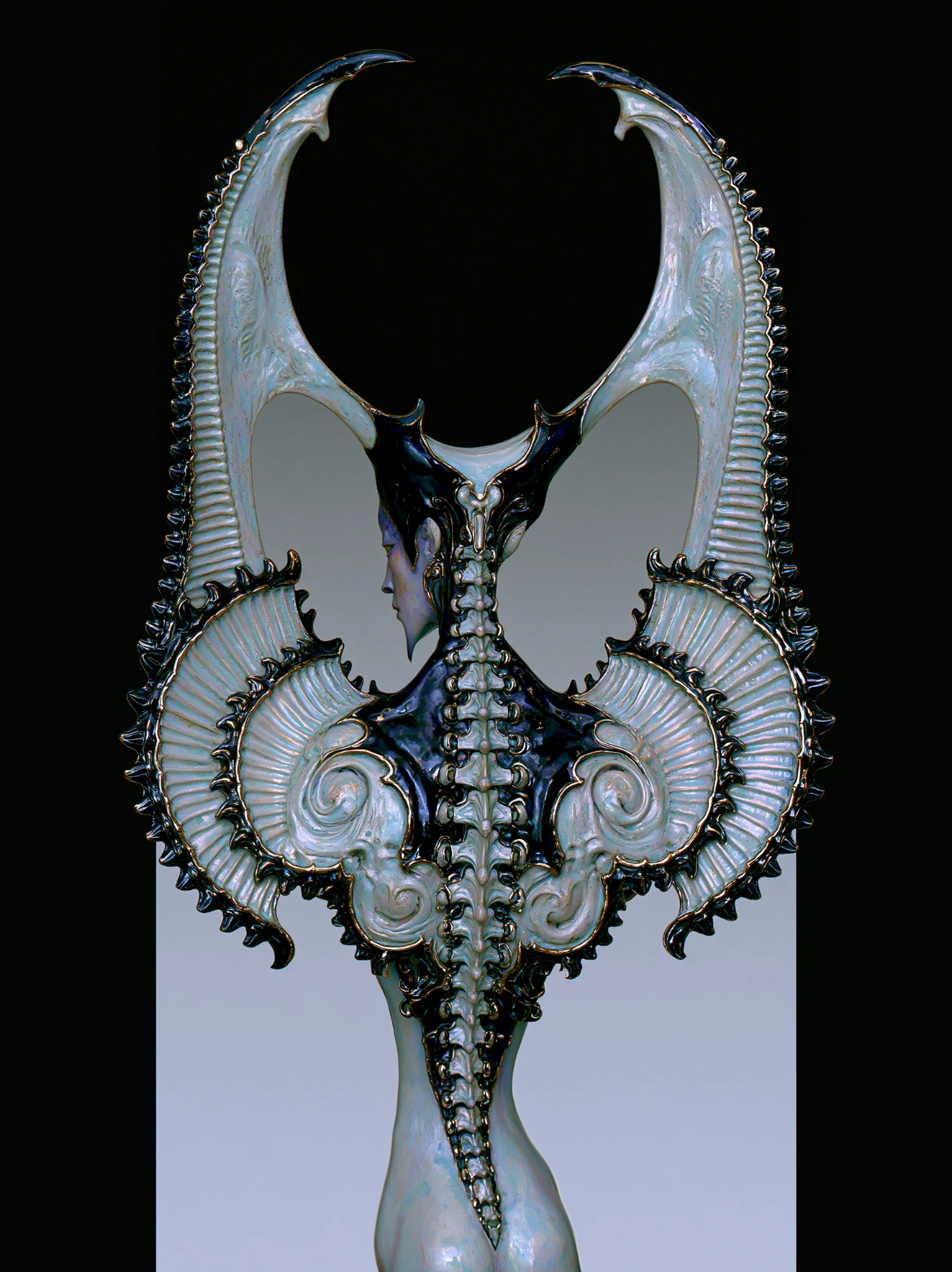 Biomechanical alien sculpture art prompt