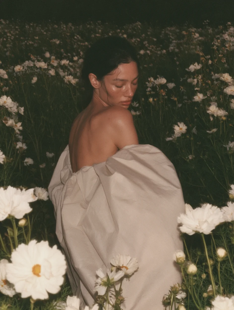 Ethereal editorial flower garden portrait prompt