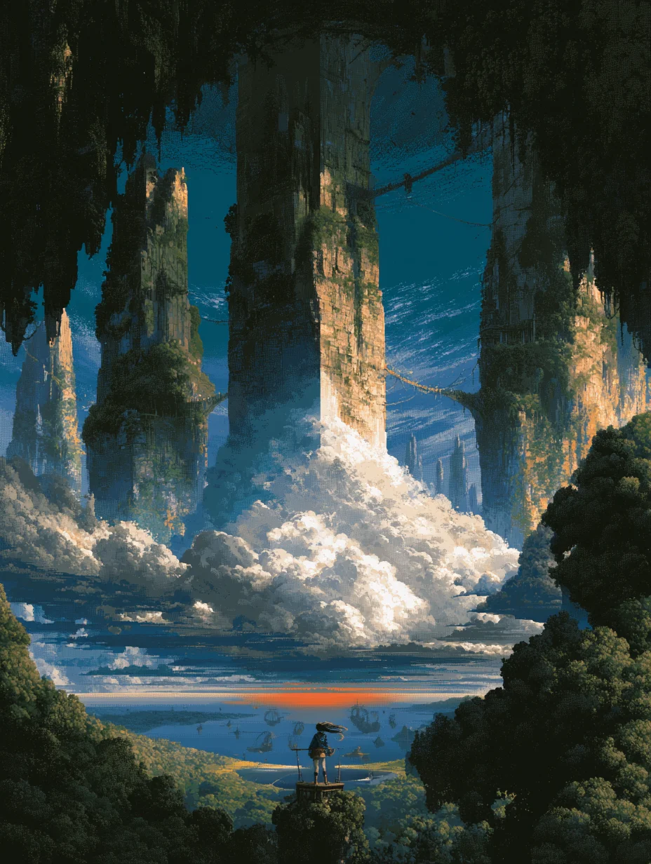 Pixel art fantasy sky explorer prompt
