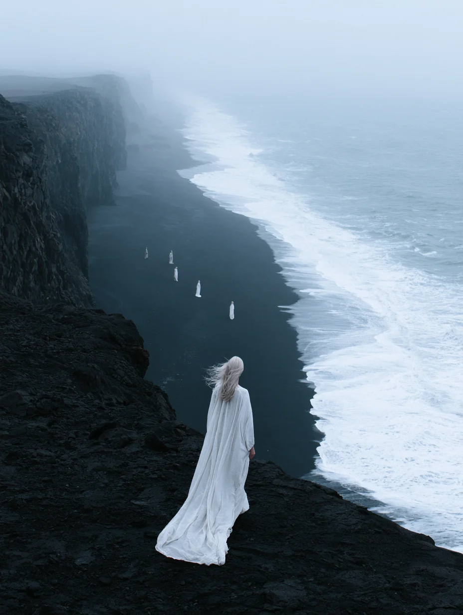 Ethereal coastal cliffs fashion prompt