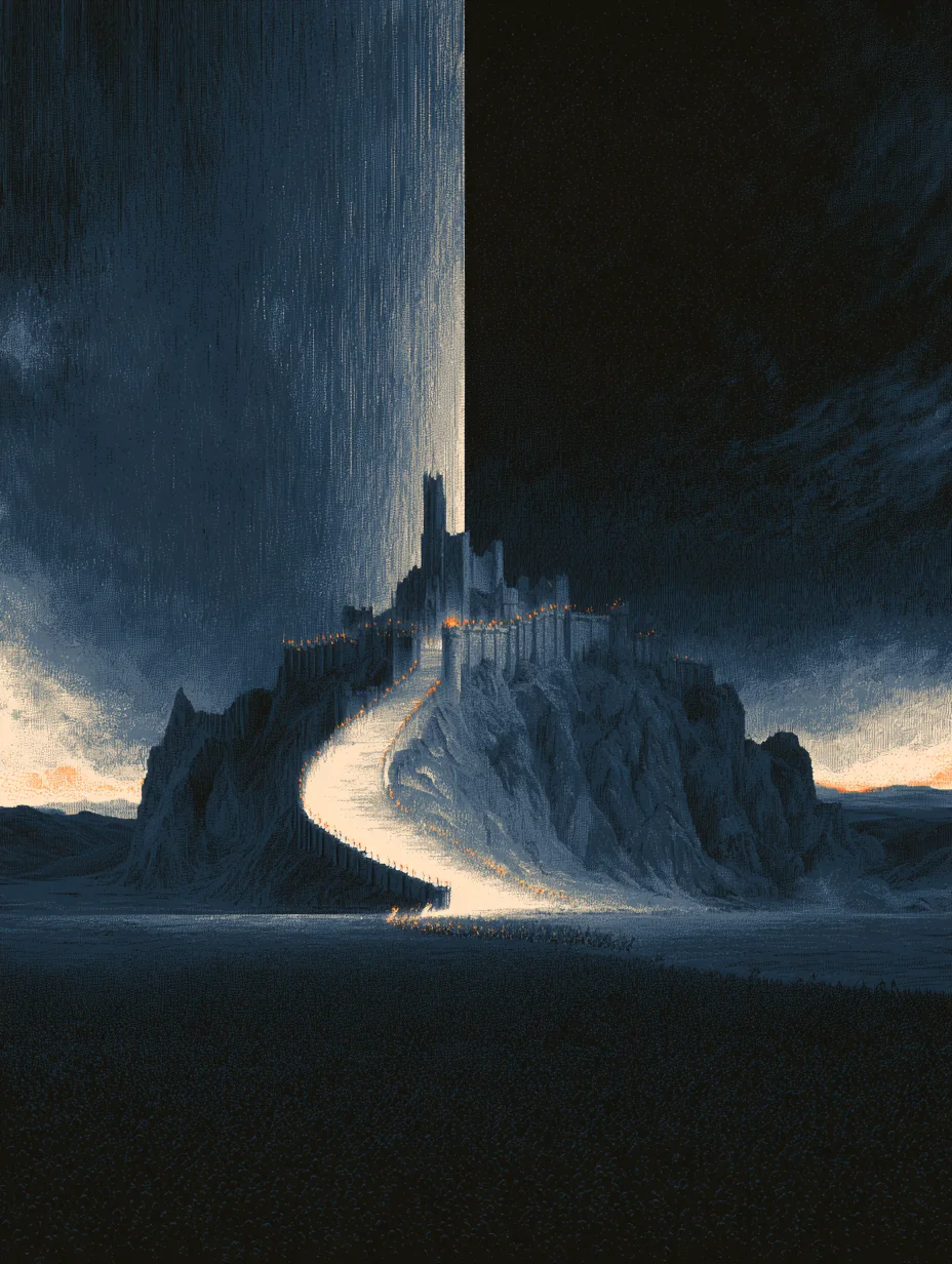 Cinematic fantasy fortress pixel art prompt