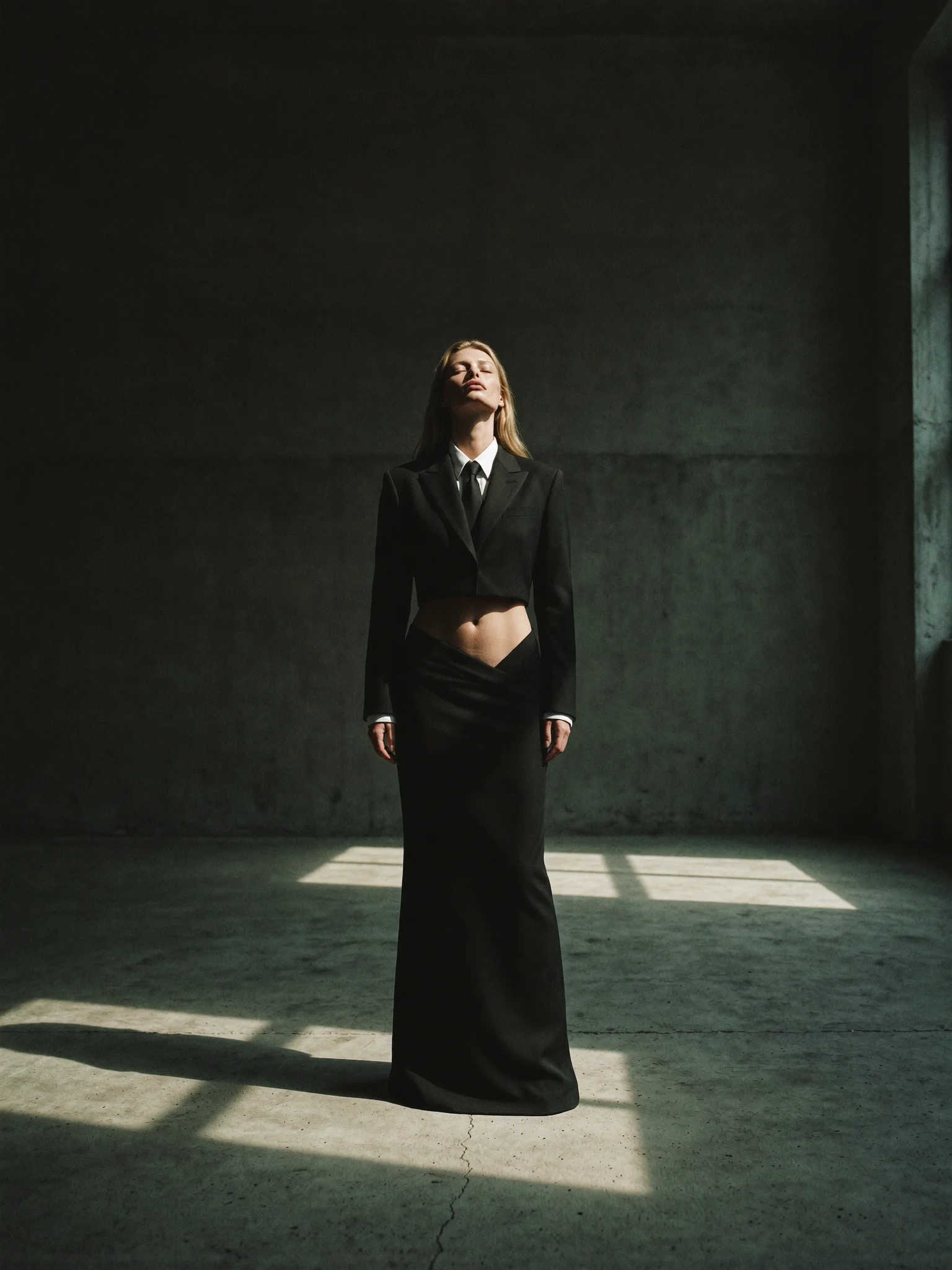 Minimalist architectural fashion portrait prompt