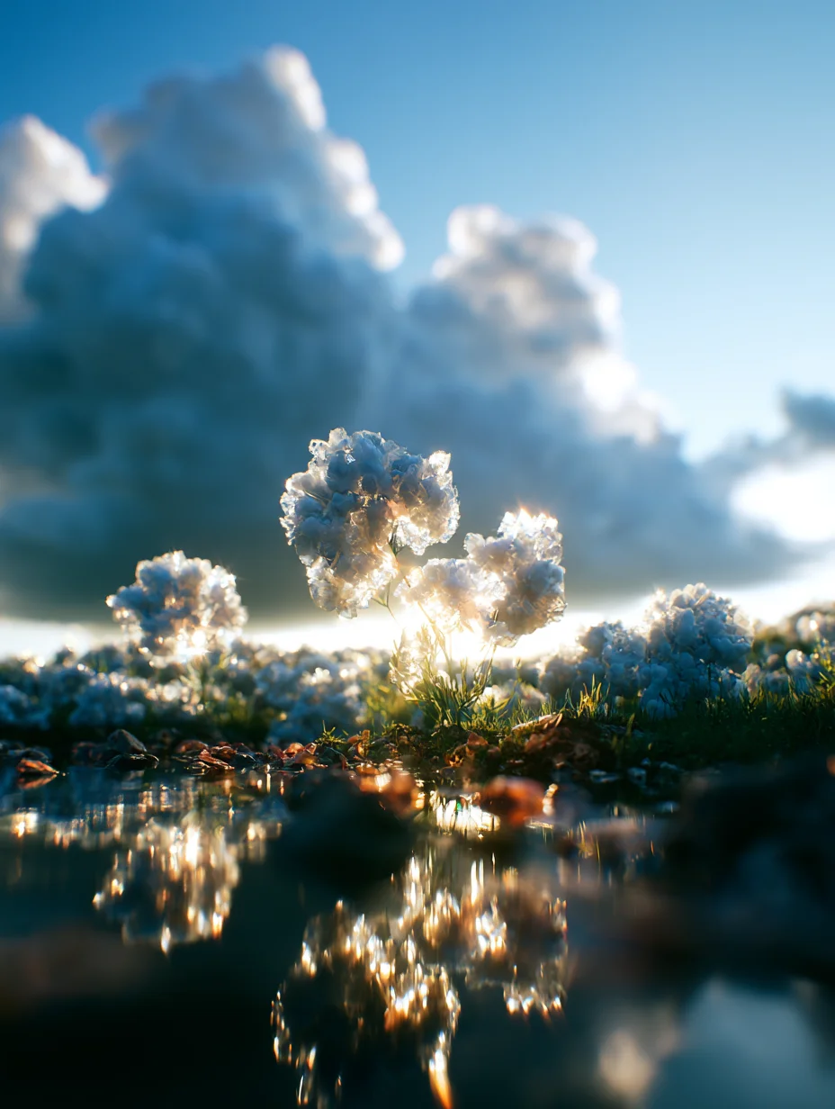 Dreamy wetland cotton flowers prompt