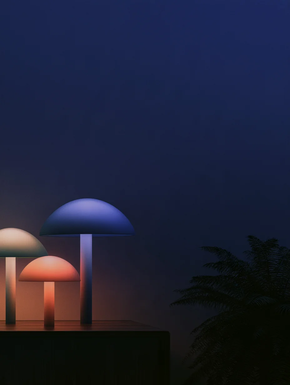 Minimalist glowing mushroom lamp prompt