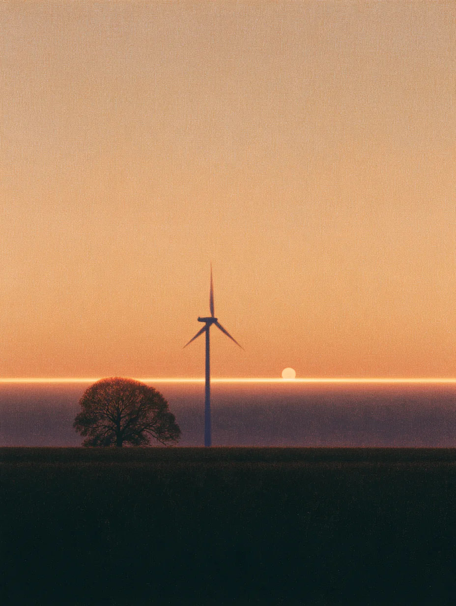 Minimalist landscape sunset windmill prompt