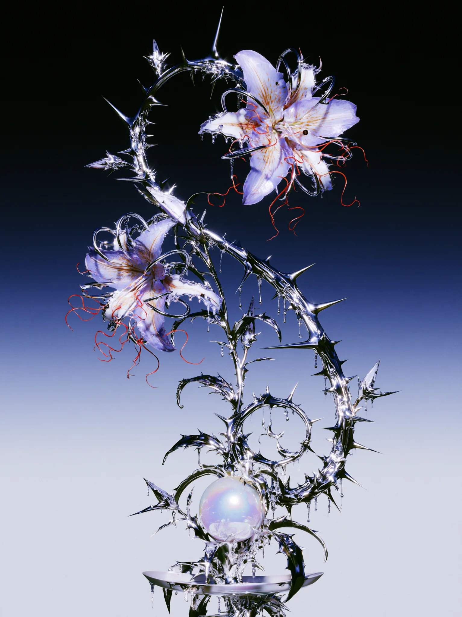 Ethereal sculptural flower render prompt
