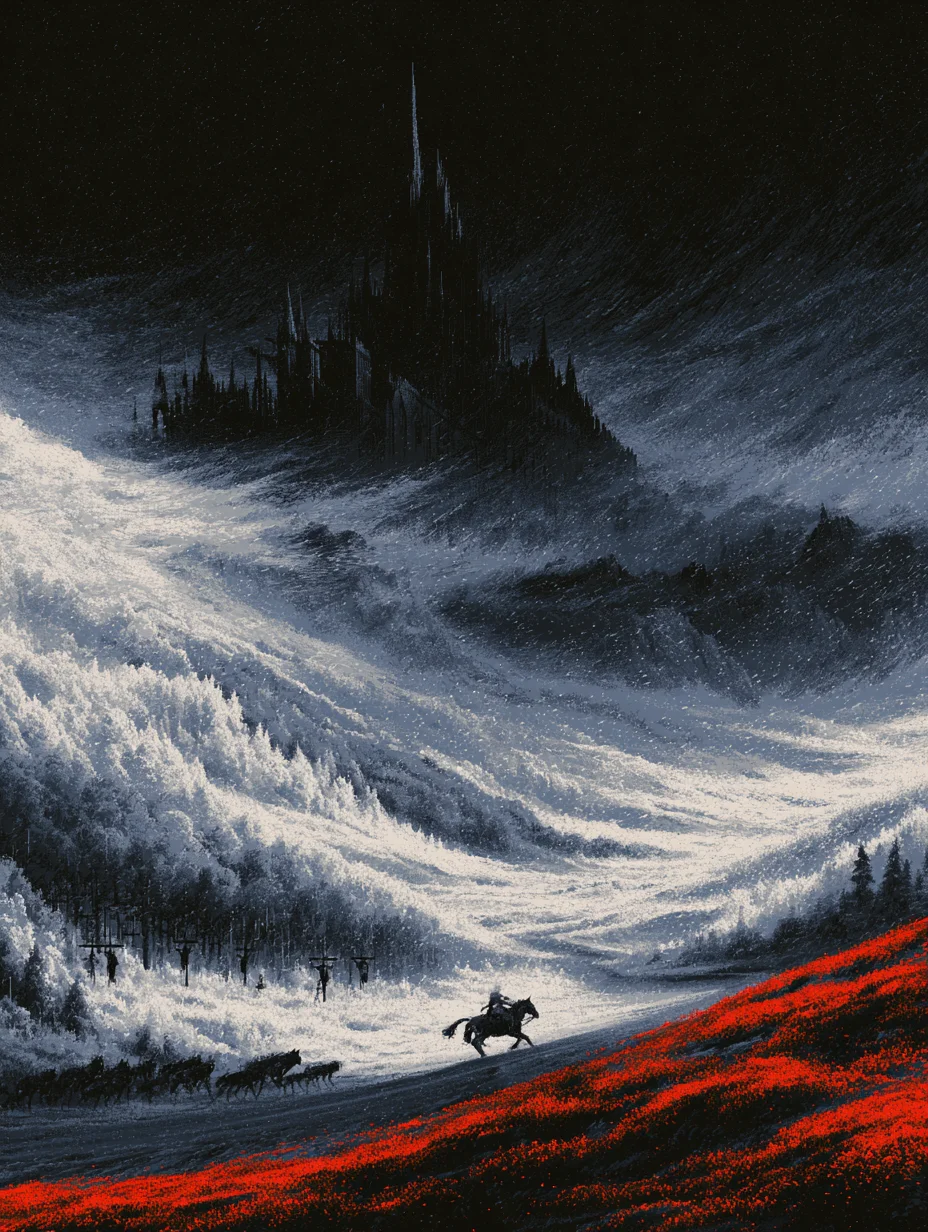 Dark fantasy winter landscape prompt