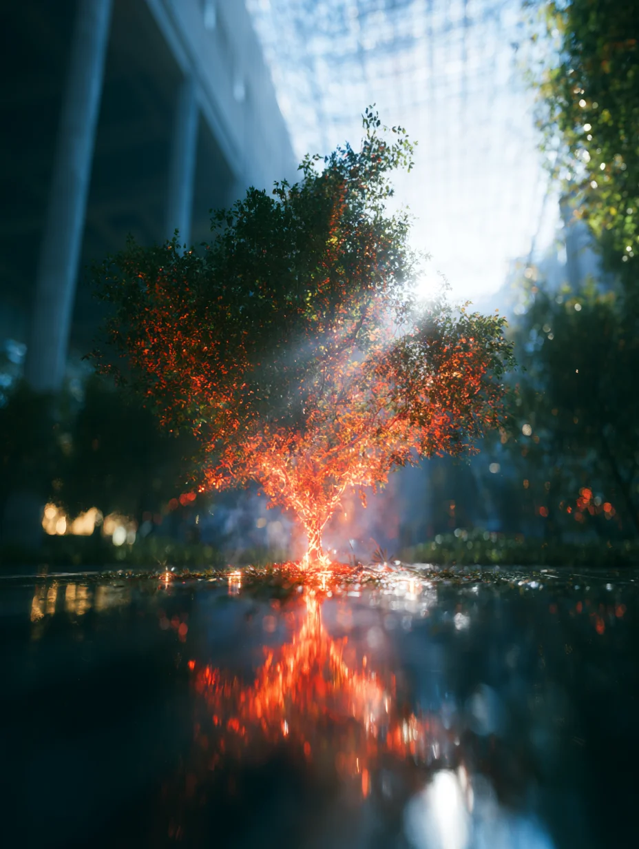 Surreal glowing tree explosion prompt
