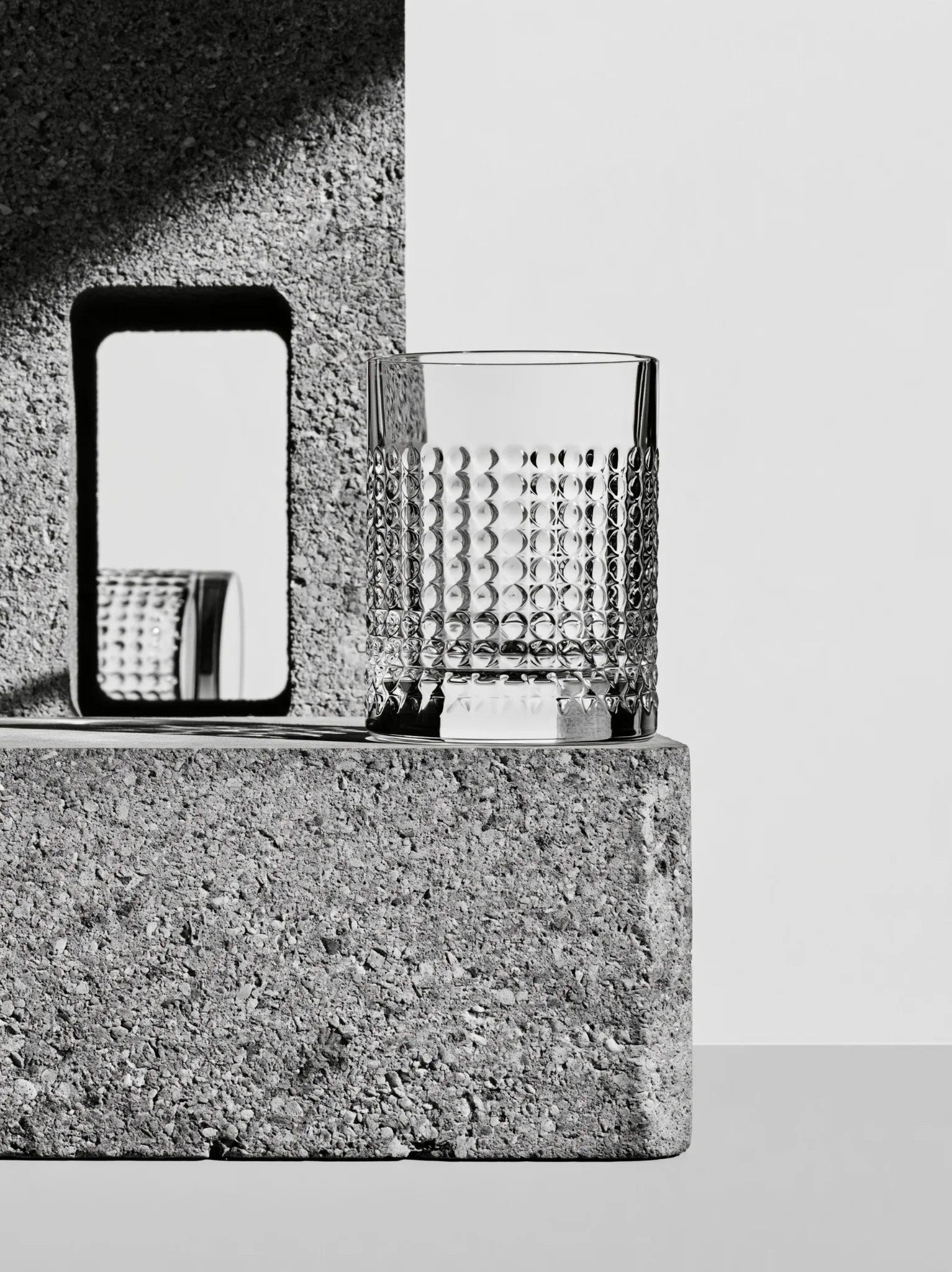 black and white studio product photograph, extreme close-up side an…
