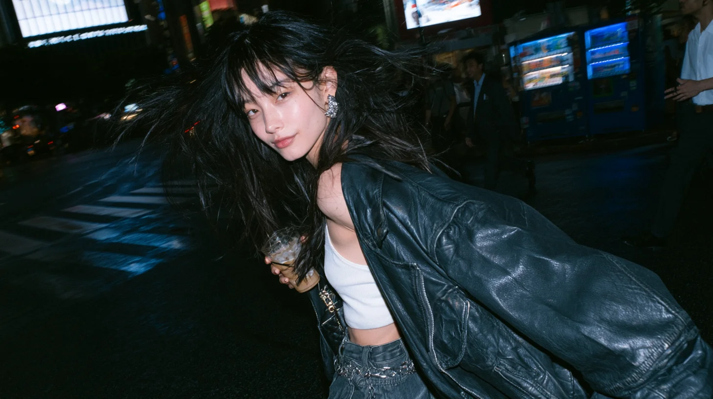 Moody night street fashion prompt