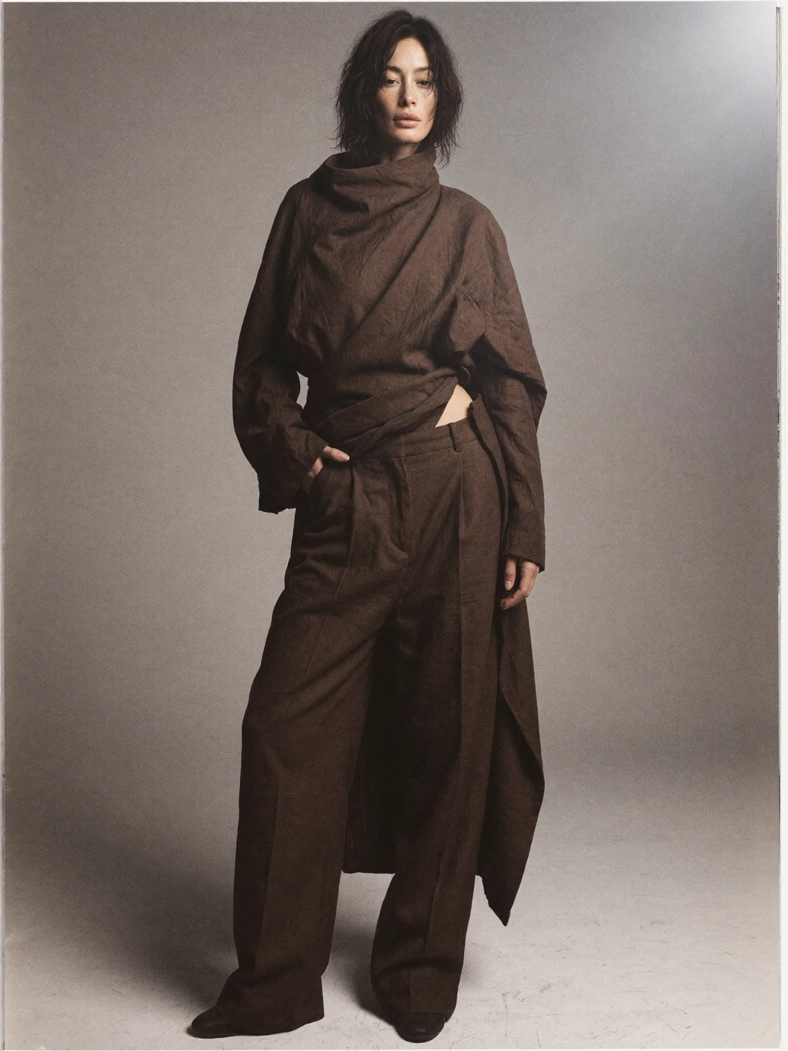Minimalist brown linen fashion editorial prompt