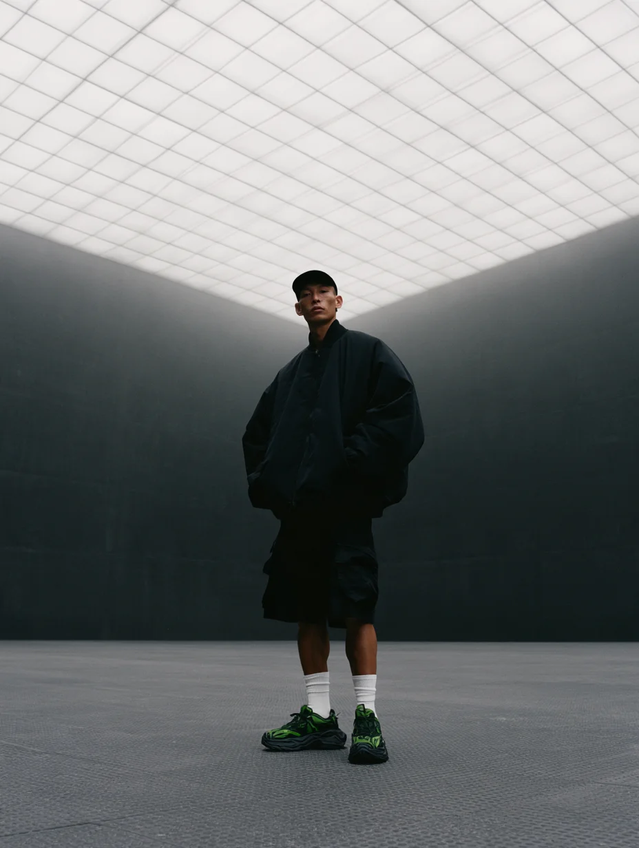 Minimalist techwear fashion portrait prompt