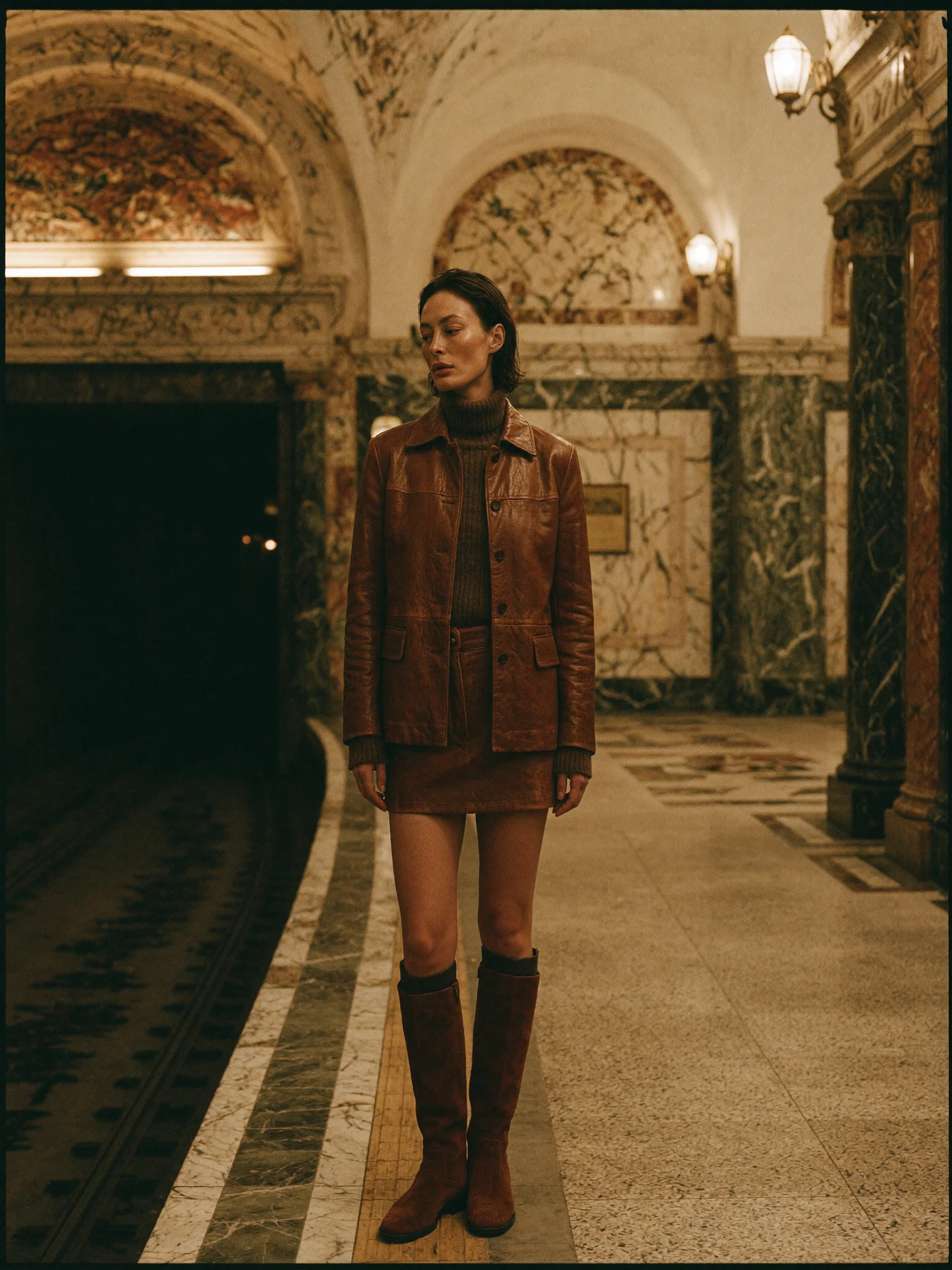 Cinematic subway fashion editorial prompt
