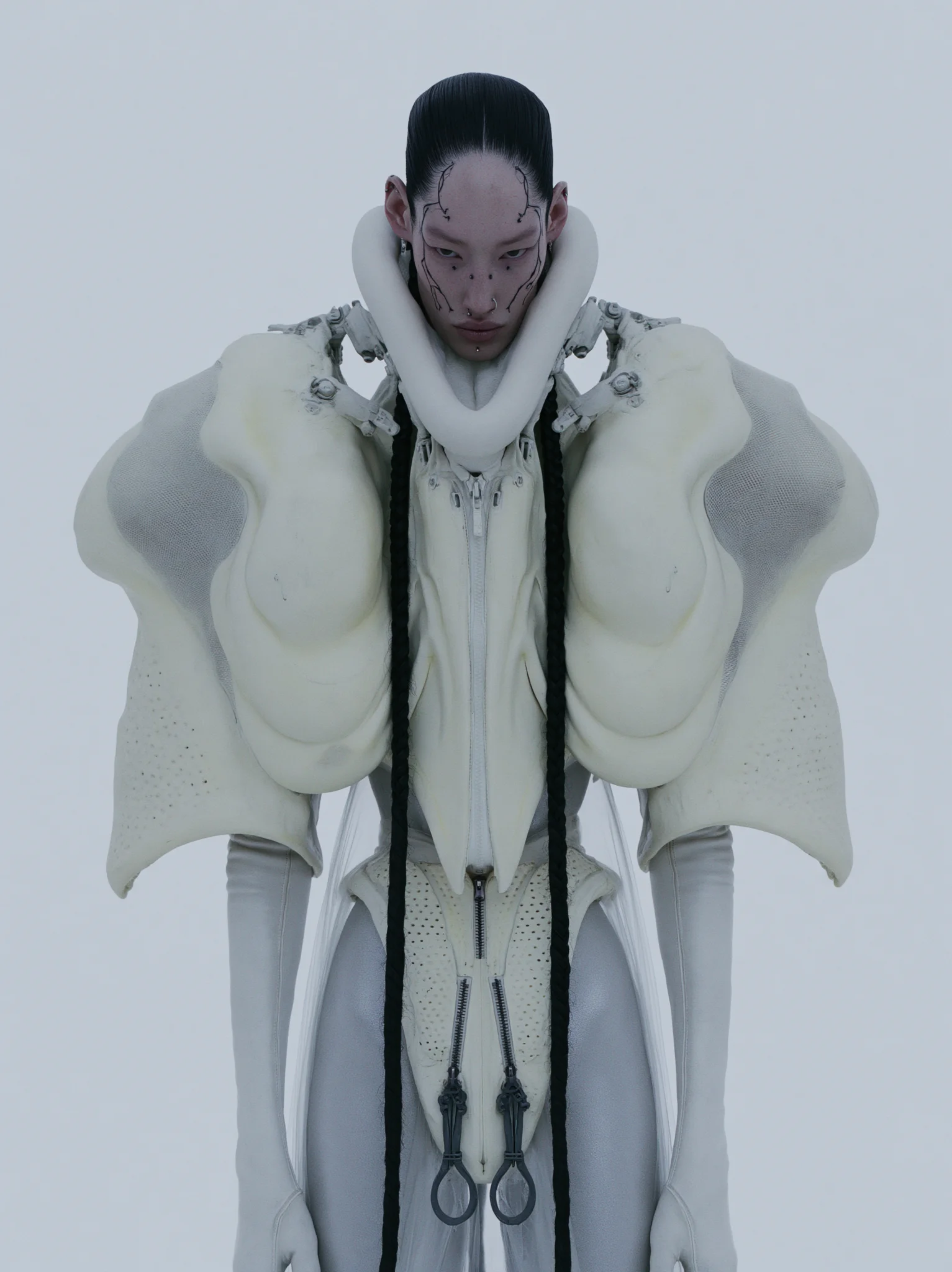 Surrealist hyperrealistic fashion editorial prompt