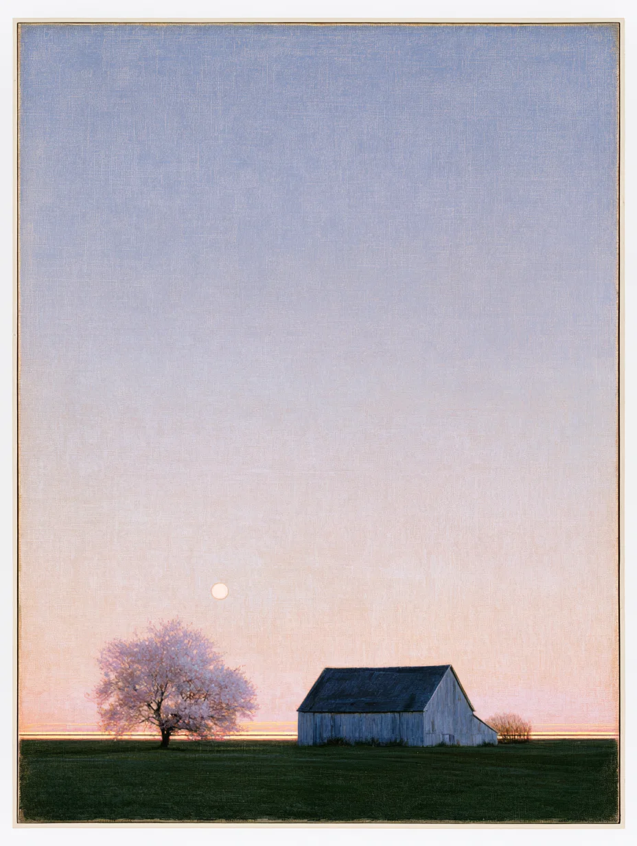 Minimalist rural landscape oil painting prompt